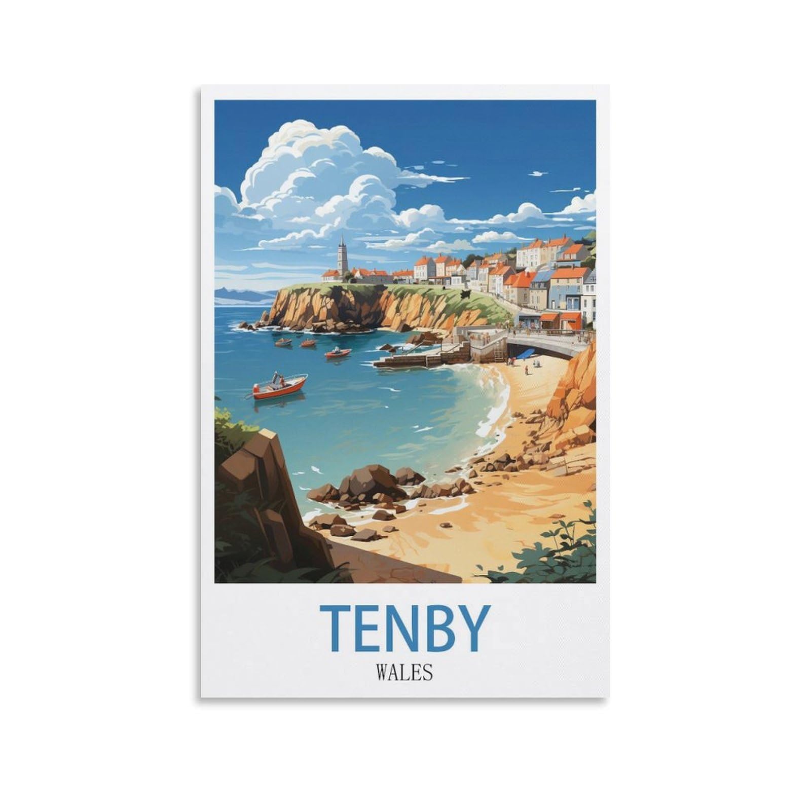 EZMLFA 5D Diamond Art Kits for Beginner,Tenby Wales Kits for Adults and Kids, Full Drill Round Rhinestone Paint with Diamonds,DIY 5D Diamond Art 40x40cm