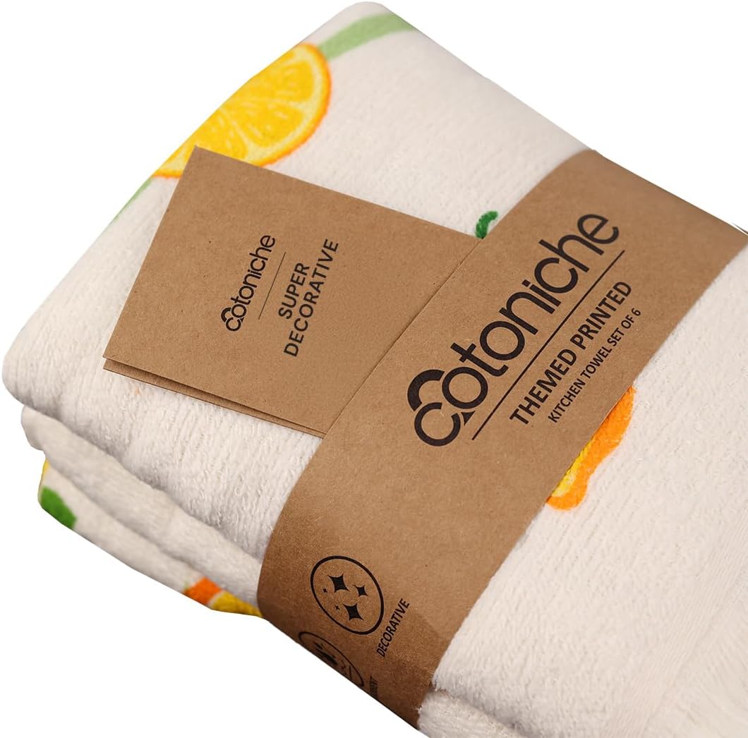 Lemon Printed Dish Towels - Drying & Reusable, (16" x 24") Soft and Decorative - Versatile, Perfect as Tea Towels, Kitchen Hand Towels - Lemon Theme (Pack of 6-3 Unique Designs)