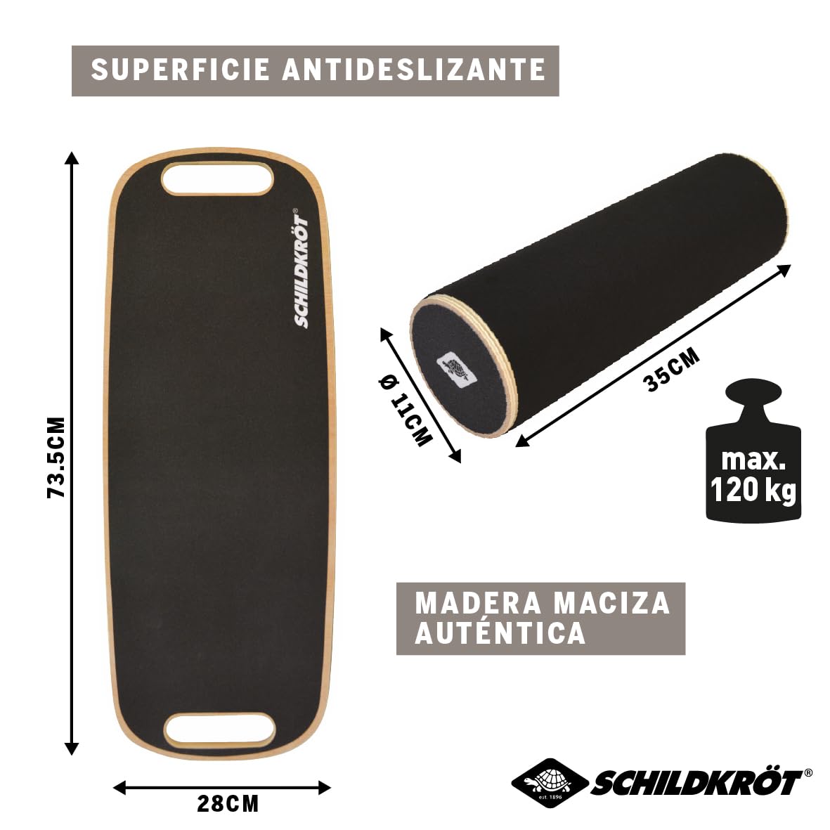 Schildkröt Tabla de Equilibrio de Madera Auténtica | Superficie Antideslizante | Mejora Coordinación y Postura | Incluye Instrucciones | Superficie antideslizante para equilibrio, coordinación, entrenamiento y postura