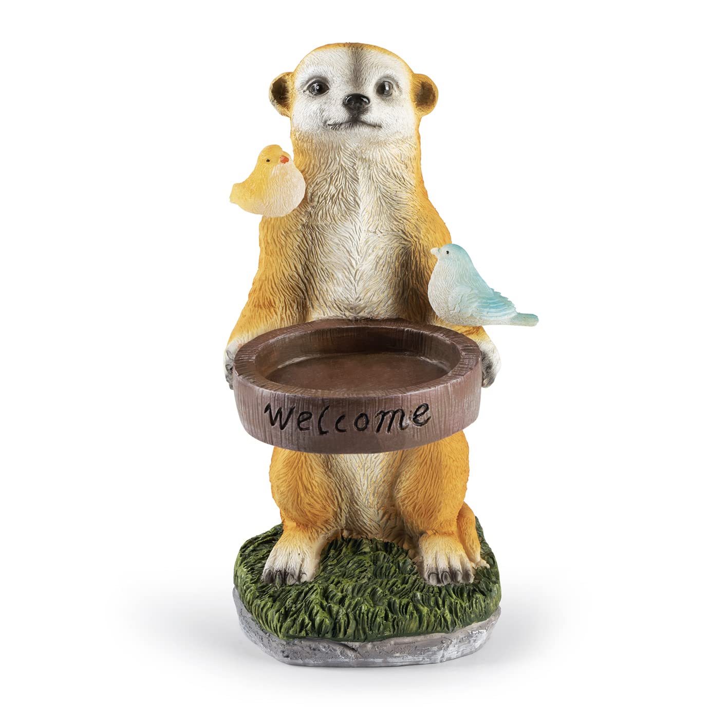 EASYmaxx Solaire Del Suricate avec Bain pour Oiseaux | sans Fil avec capteur Automatique de lumière | Fidèle aux détails | Décoratif pour Jardin, Balcon, terrasse | Durée d'éclairage de 8 Heures