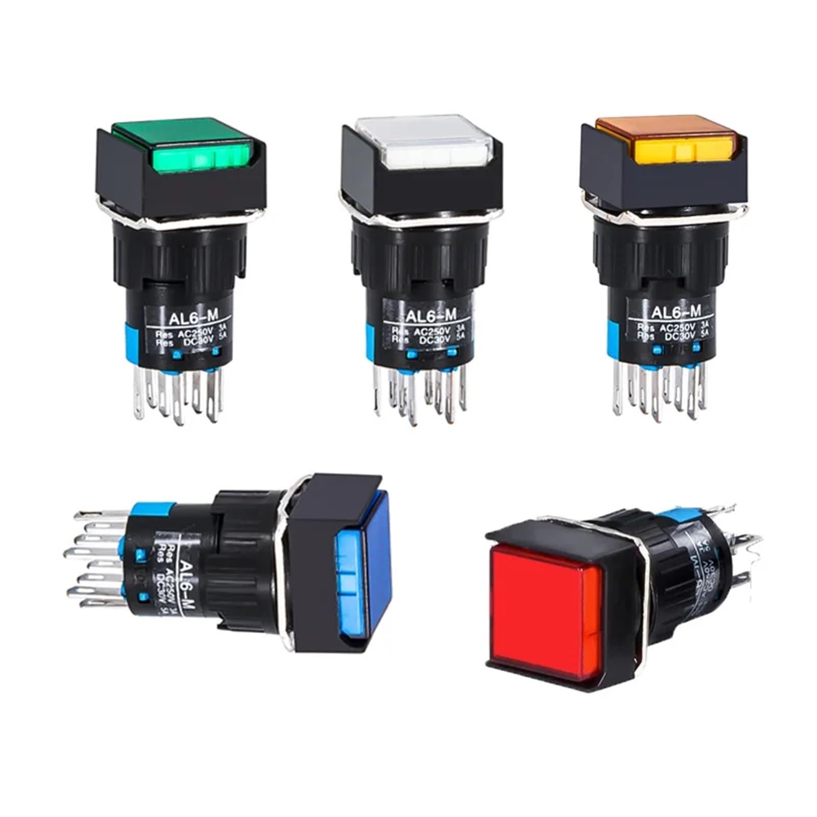 30 szt. 12 V 24 V 220 V chwilowe podświetlenie LED utrzymane samoblokujące włączanie i wyłączanie przełączniki przyciskowe 16 mm kwadratowy wskaźnik lampy (niebieski, 24V_SELF-LOCK_1NO 1NC 5 szt.)