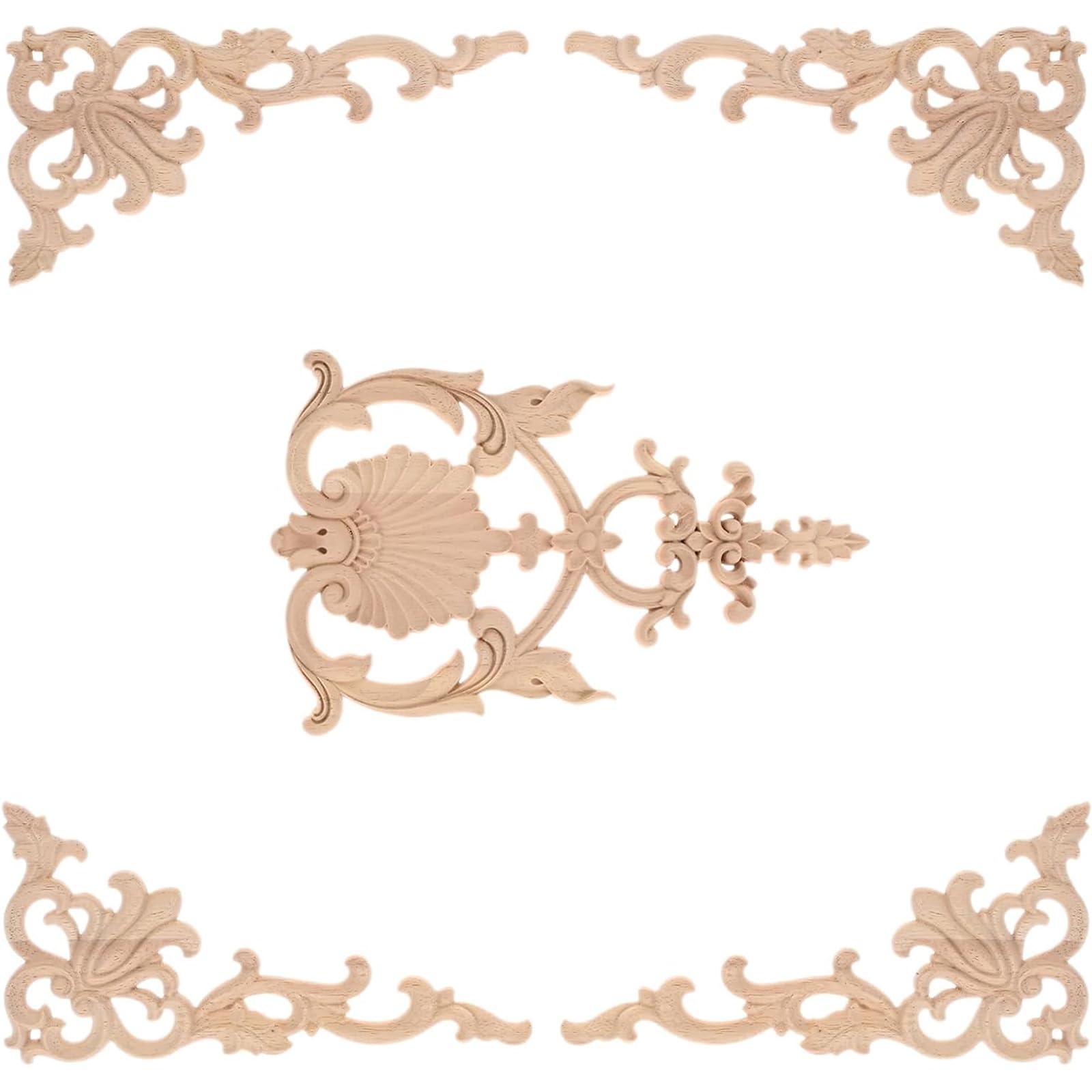 Unpainted Wood Carving Appliques for DIYer Home Furniture Enhancement Upgrade Handcrafted Decorative Onlays Corner Decals Wooden Carving Decals Natural Wood Appliques