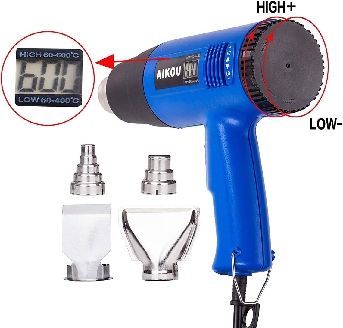 1800W Heat Gun,AIKOU 220V Adjustable Temperature Hot Air Gun with Digital Display Fast Heating Blower Kits for molding Plastics Removing Rusted Bolts or Softening Caulk Around The Sink(Blue)