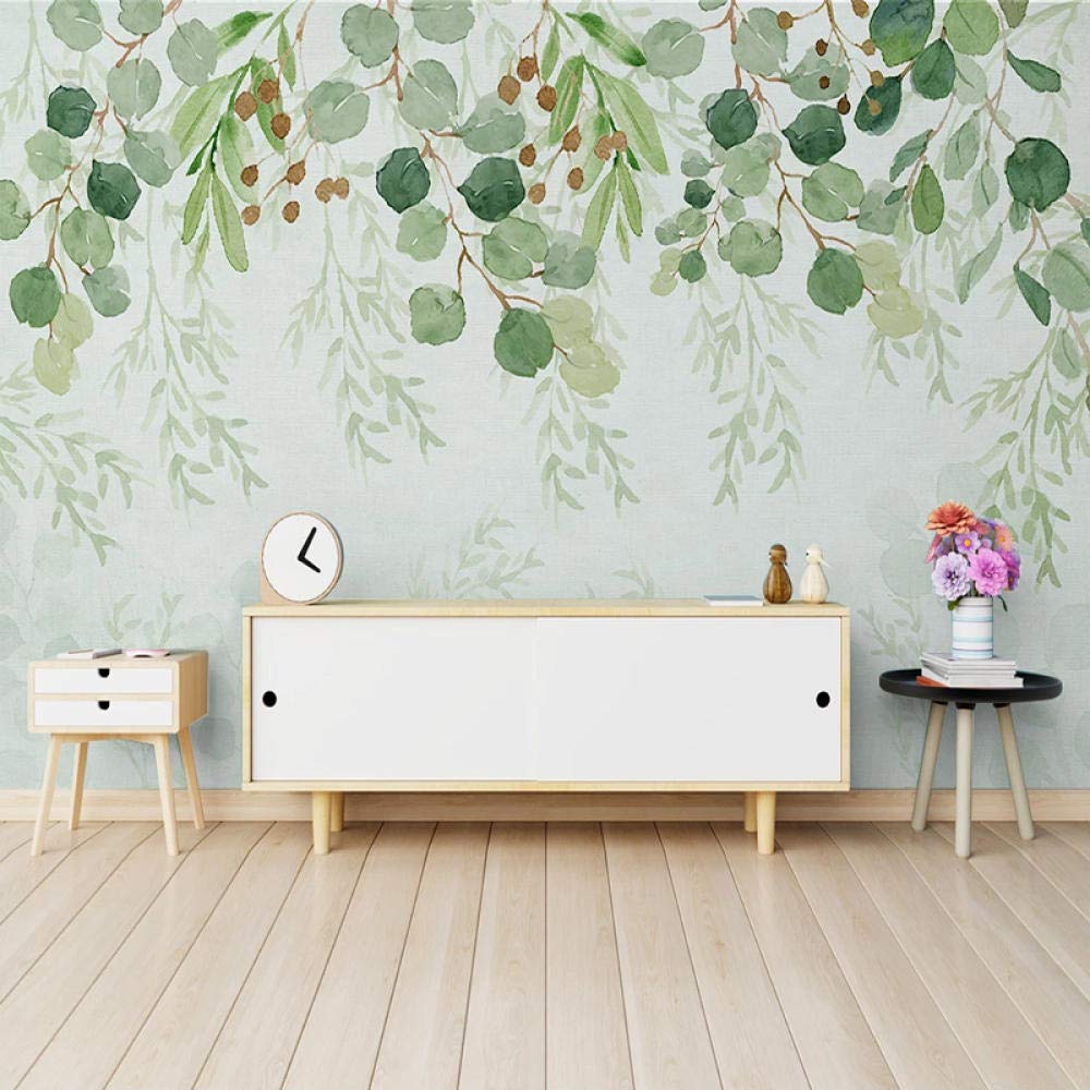 Papel tapiz mural 3D, decoración de pared de hoja verde, sala de estar, dormitorio, arte de pared, lienzo impermeable, pintura, papel tapiz moderno
