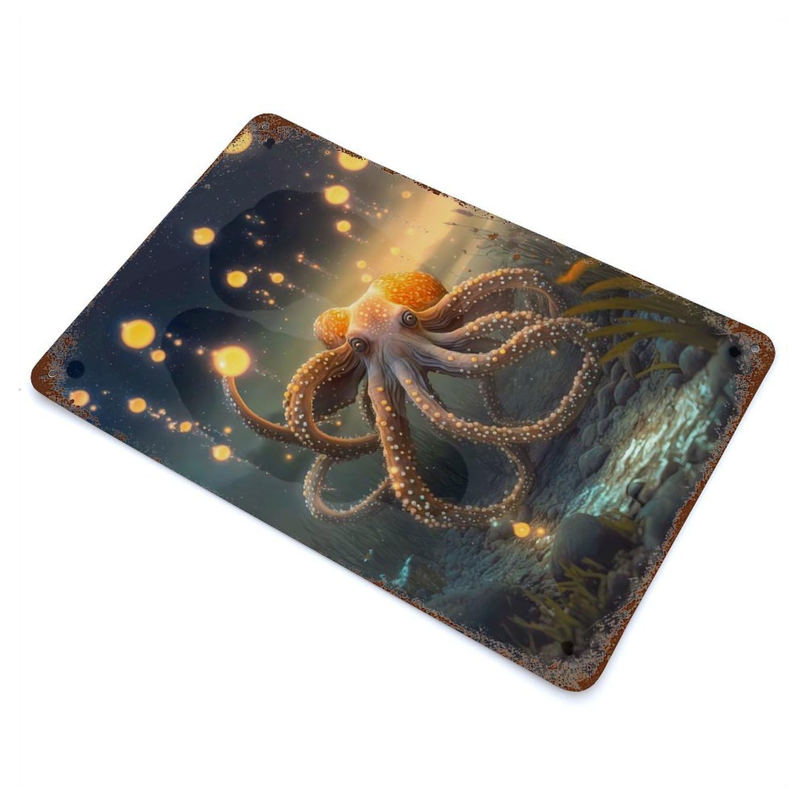 Octopus Imaginative Rust Effect Tin Sign 11.8"x7.9", Farmhouse Wall Decor for Living Room, Hallway And Home Decor