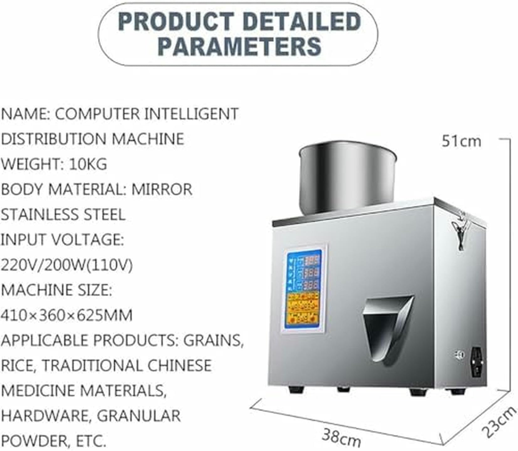 Riempitrice Automatica di Polvere in Acciaio Inossidabile per misurazione e confezionamento precisi, per spezie, tè, Semi e Cereali (100g)