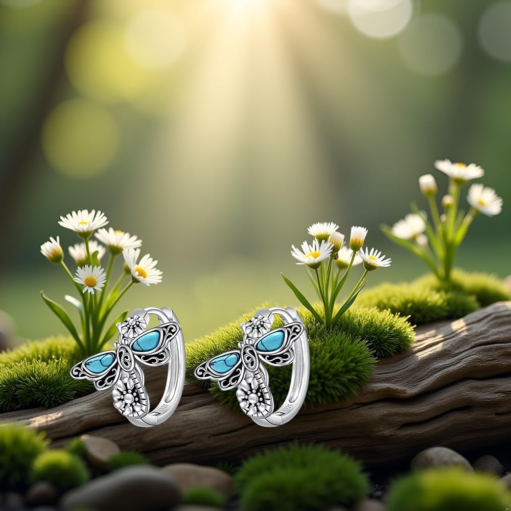 Dragonfly Earrings for Women Sterling Silver Dragonfly Hoop Earrings Jewelry Turquoise Hoop Huggie Jewelry Birthday Gifts - Image 9