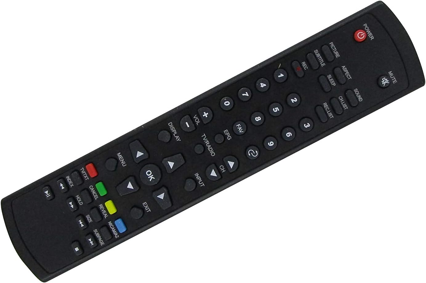 Top-down view of the Easytry123 replacement remote control, showing all buttons and their labels.