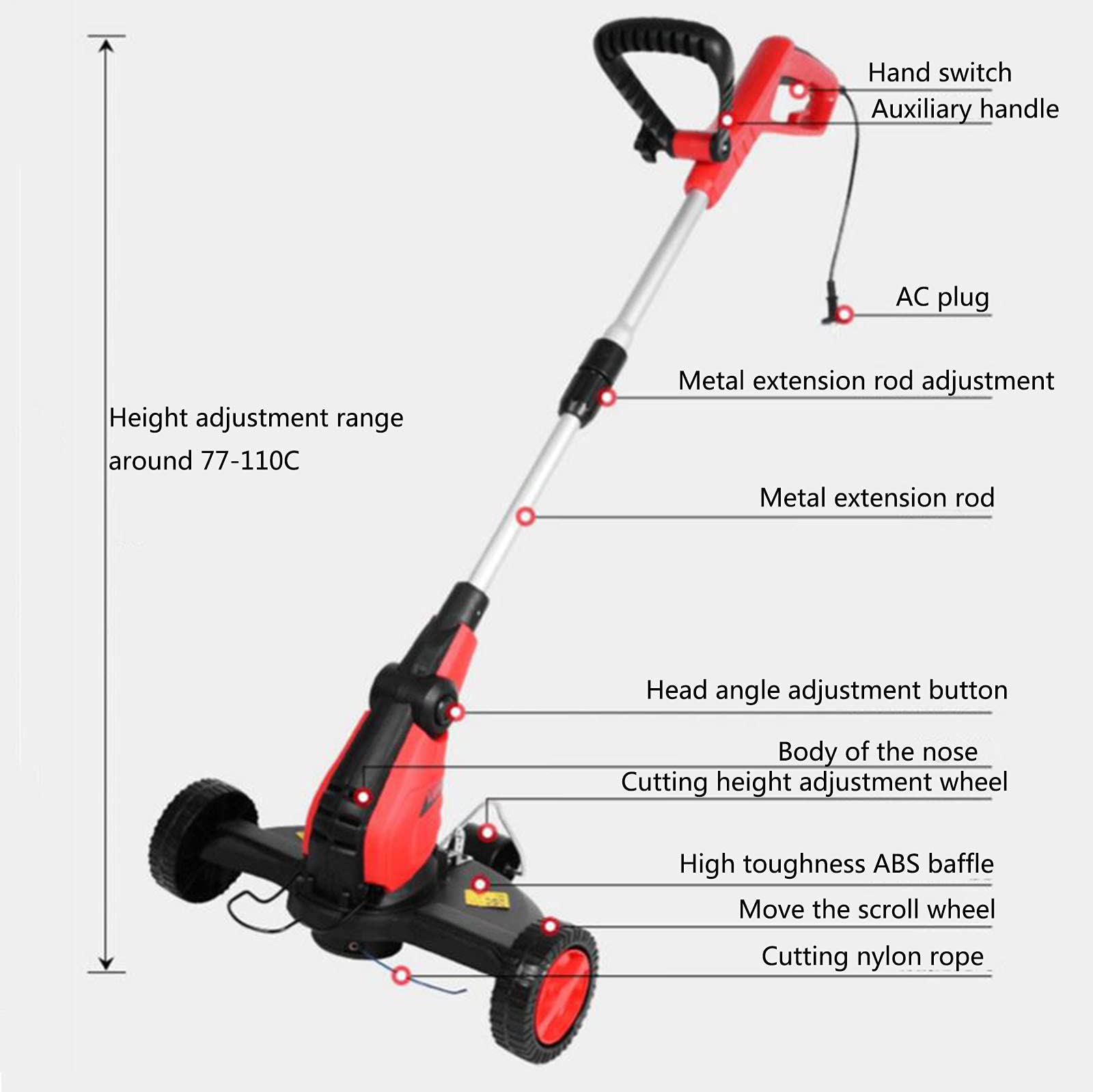 Tosaerba Elettrico con Filo da 650 W Palo telescopico Tosaerba Nuovo per Uso Domestico di Piccole Dimensioni 220 Volt Tosaerba da Fabbrica a Tre tondi a Scuola A zhengzilu