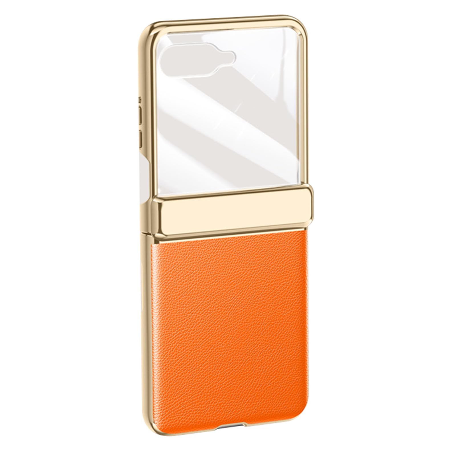 FDUJINH Leather Case for Motorola Razr 70 Ultra /70, Electroplated Gold Edge Luxury Hinge Cover Built-In Screen Protector,Orange,70