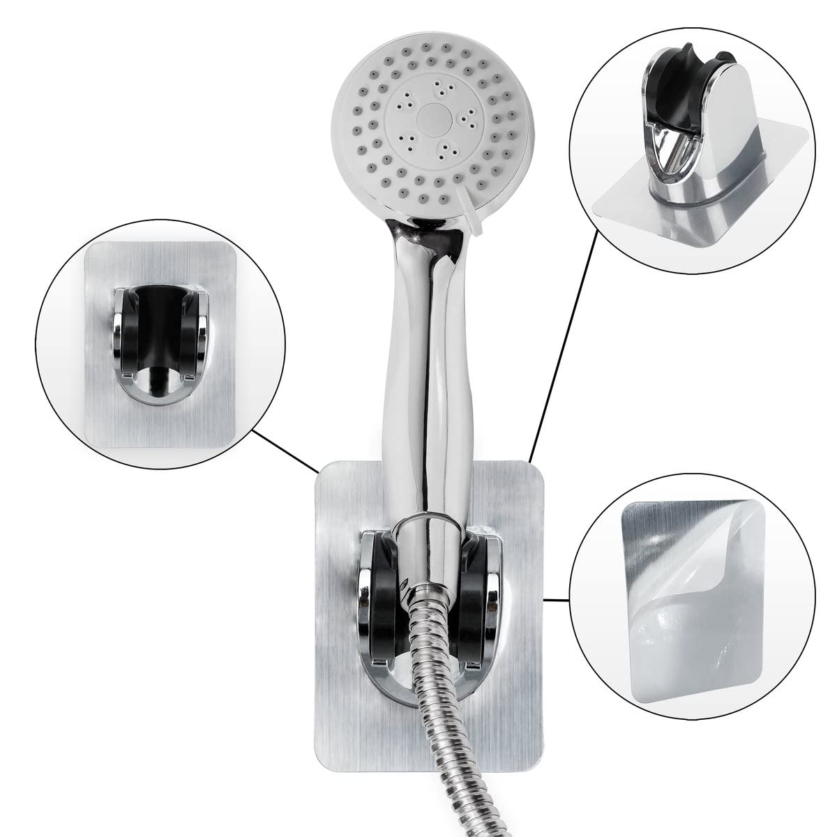 INTIRILIFE Hand shower holder without drilling - Adjustable shower head holder for gluing Silver - Image 3