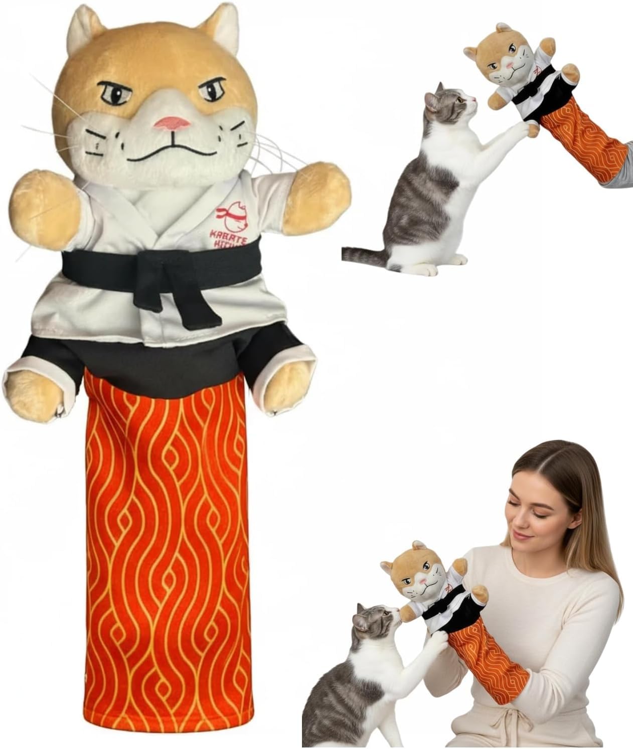 HIAME Cat Karate Kitty Puppet Cats Wrestling Puppet with Protective Forearm Sleeve, Cat Hand Biting for Play Karate Kitten Toy Interactive Boxing with Arm Wrestling