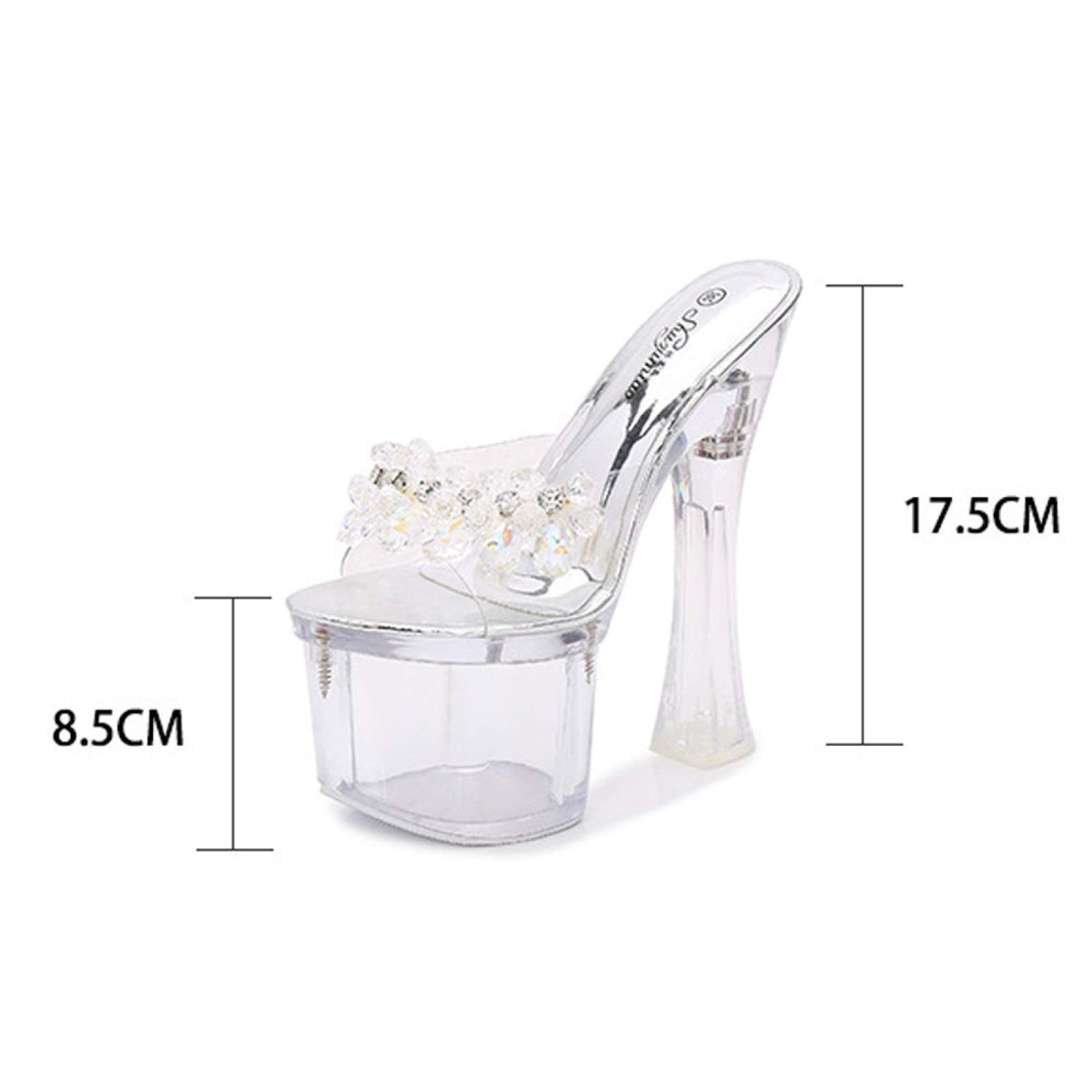 Pantofole dei Sandali di Cristallo della radura della Piattaforma di Slittamento della Piattaforma Dell'Alta Piattaforma degli Alti Talloni 17.5CM,Transparent-43