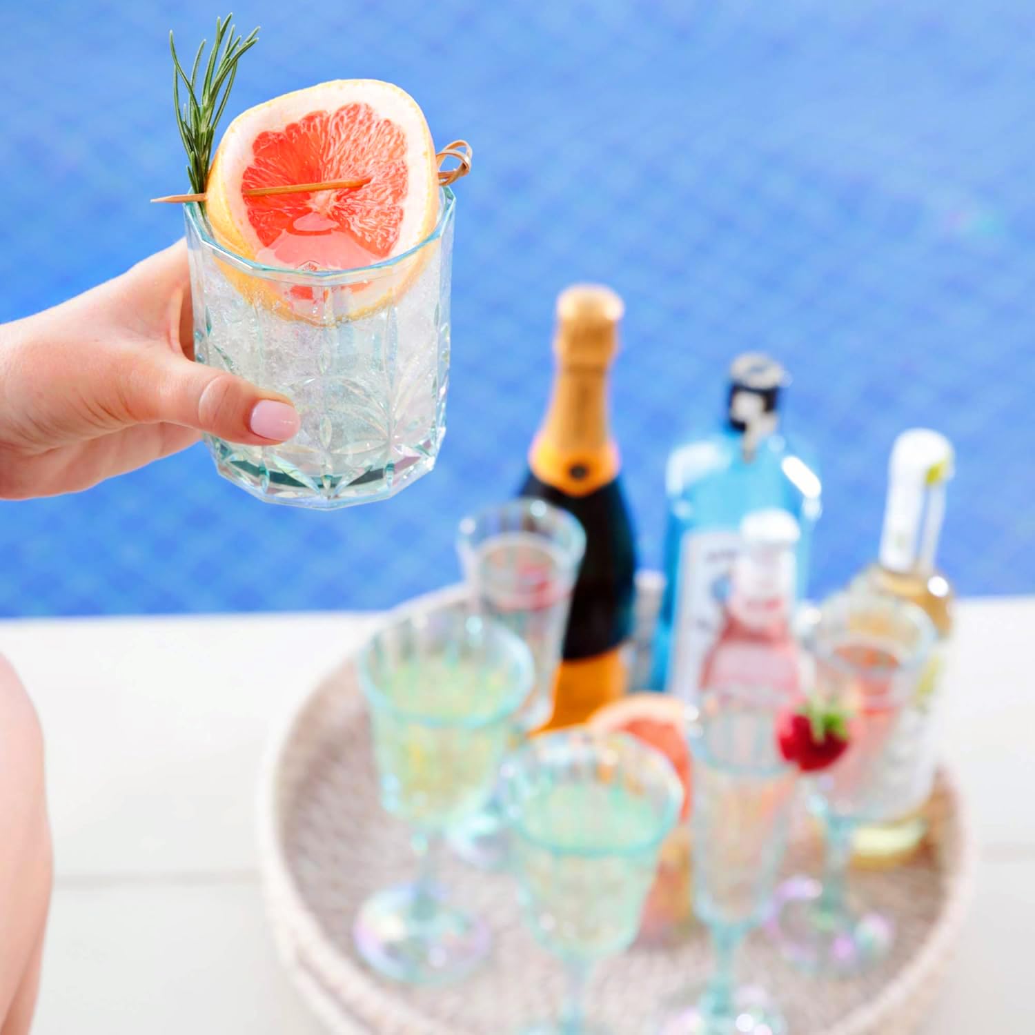 BELLAFORTE Kurzes Trinkglas aus bruchsicherem Tritan-Kunststoff, 370 ml, Myrtle Beach, unzerbrechlich, Kristallschliff, altmodische Trinkgläser für Whiskey, BPA-frei, spülmaschinenfest, Blaugrün, 4