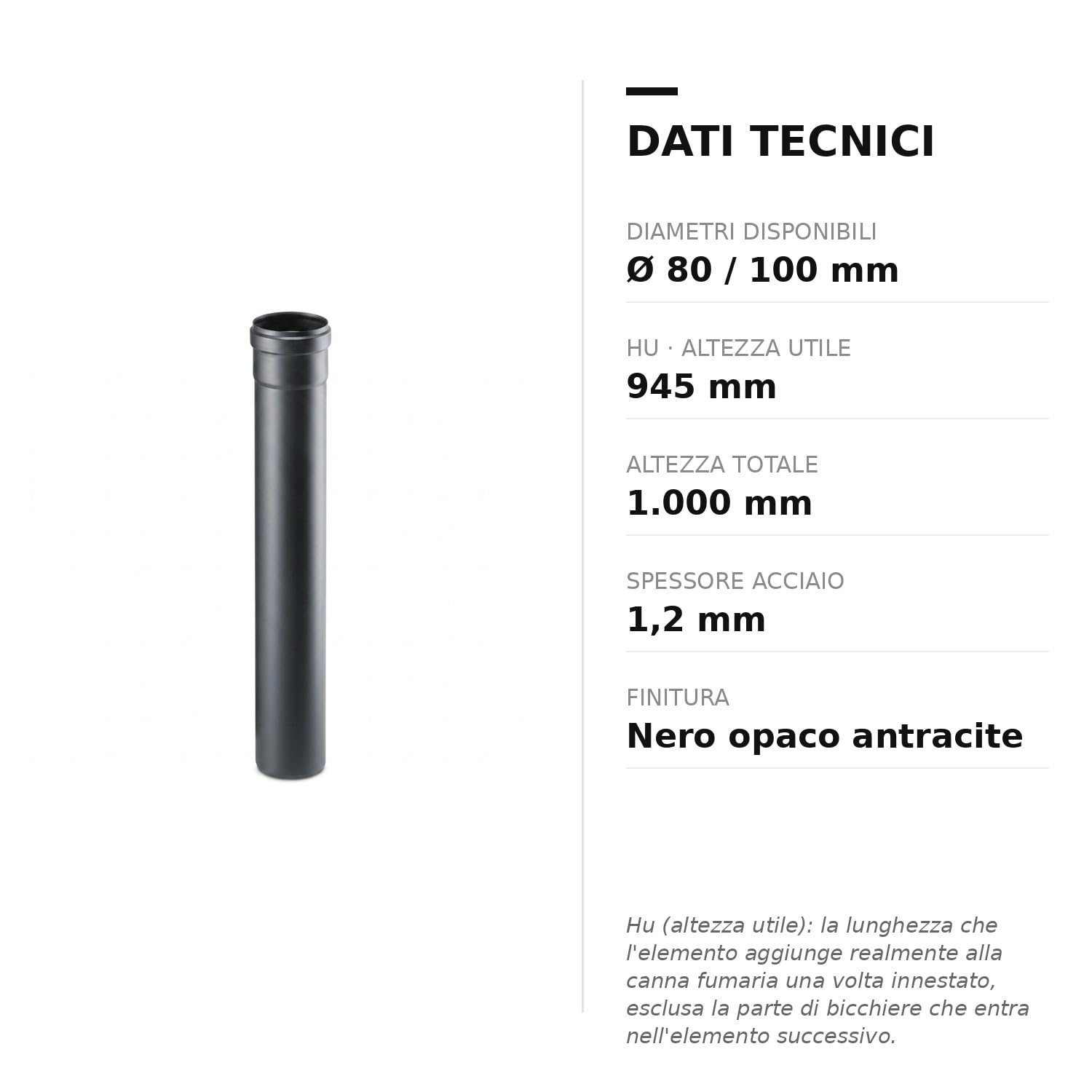 MAKA Tubo 1000 mm Canna Fumaria Pellet Nero Ø 100 mm