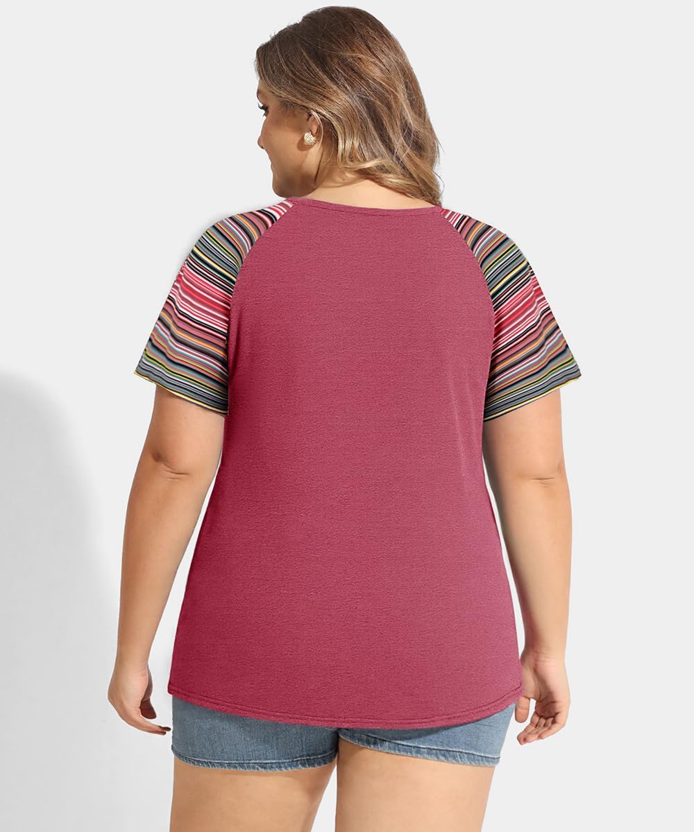 CARCOS Plus Size Tops for Women Short Sleeve Shirt Summer Star/Leopard/Tie Dye/Flower Crewneck Pullover Tunic XL-5XL - Image 3