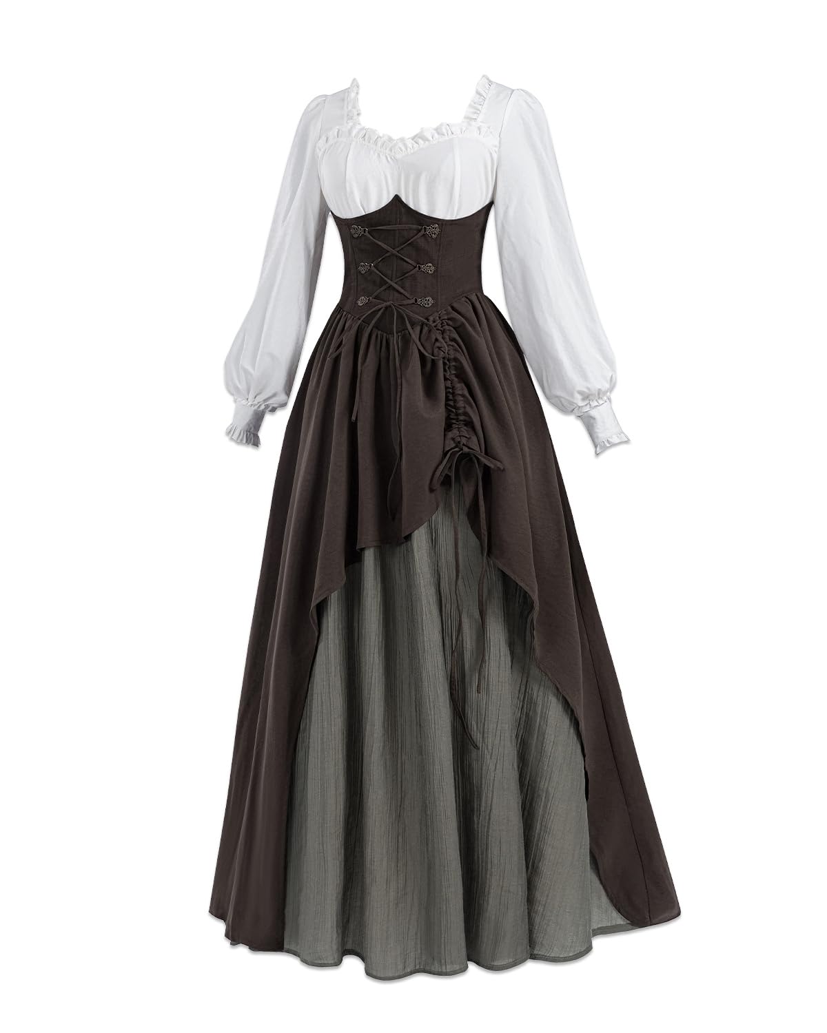 CR ROLECOS Mittelalter Kleidung Damen 2-teiliges Kostüm Cocktailkleid Langarm Vintage Gothic Piraten Kleid Viktorianisches Ballkleid