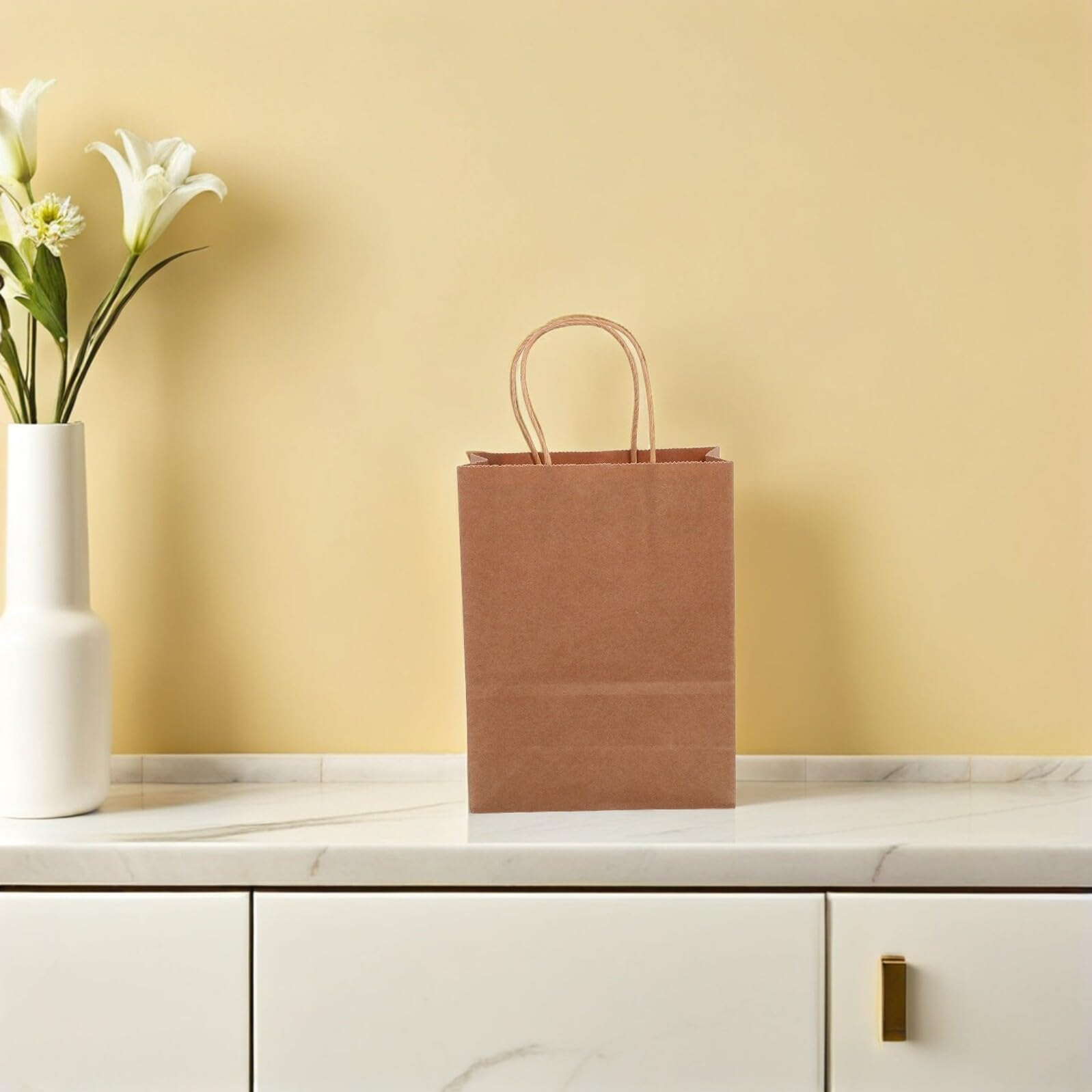 Healeved 40pezzi Sacchetti di Carta Kraft con Manici Sfusi Grandi Sacchetti di Carta Kraft con Manici per Pane da Asporto Alimentare e Regali
