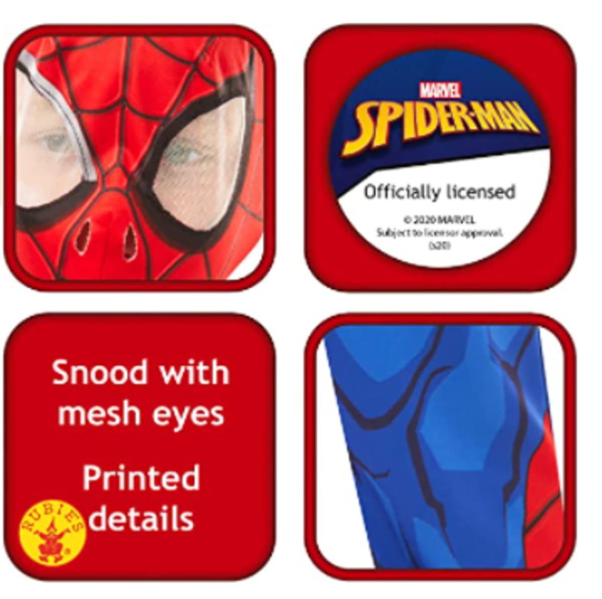 Rubies Costume Spiderman Classico per ragazzi e ragazza, Tuta stampata, copriscarpe e maschera, Oficiale Marvel per Carnevale, Halloween, Natale e cumpleanno