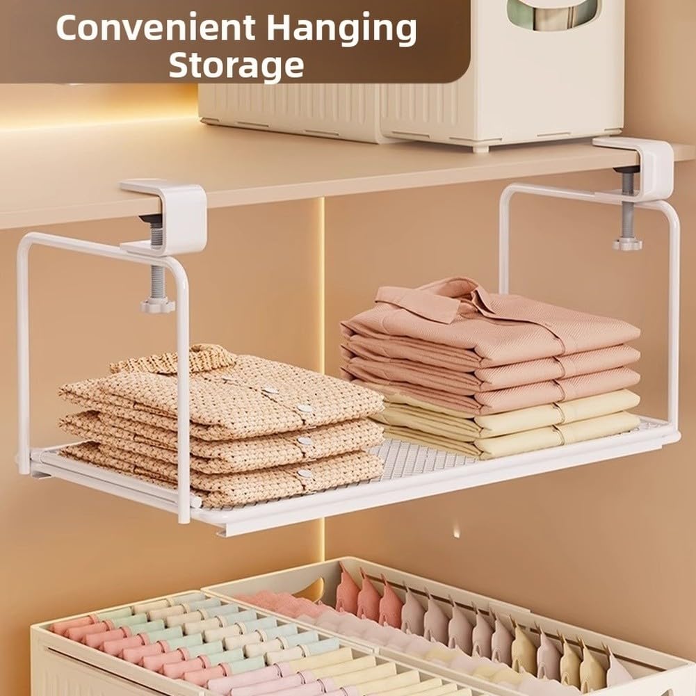 Organizador ajustable para colgar en el armario, ahorra espacio, de hierro, se extiende de 39,5 a 70 cm, color blanco