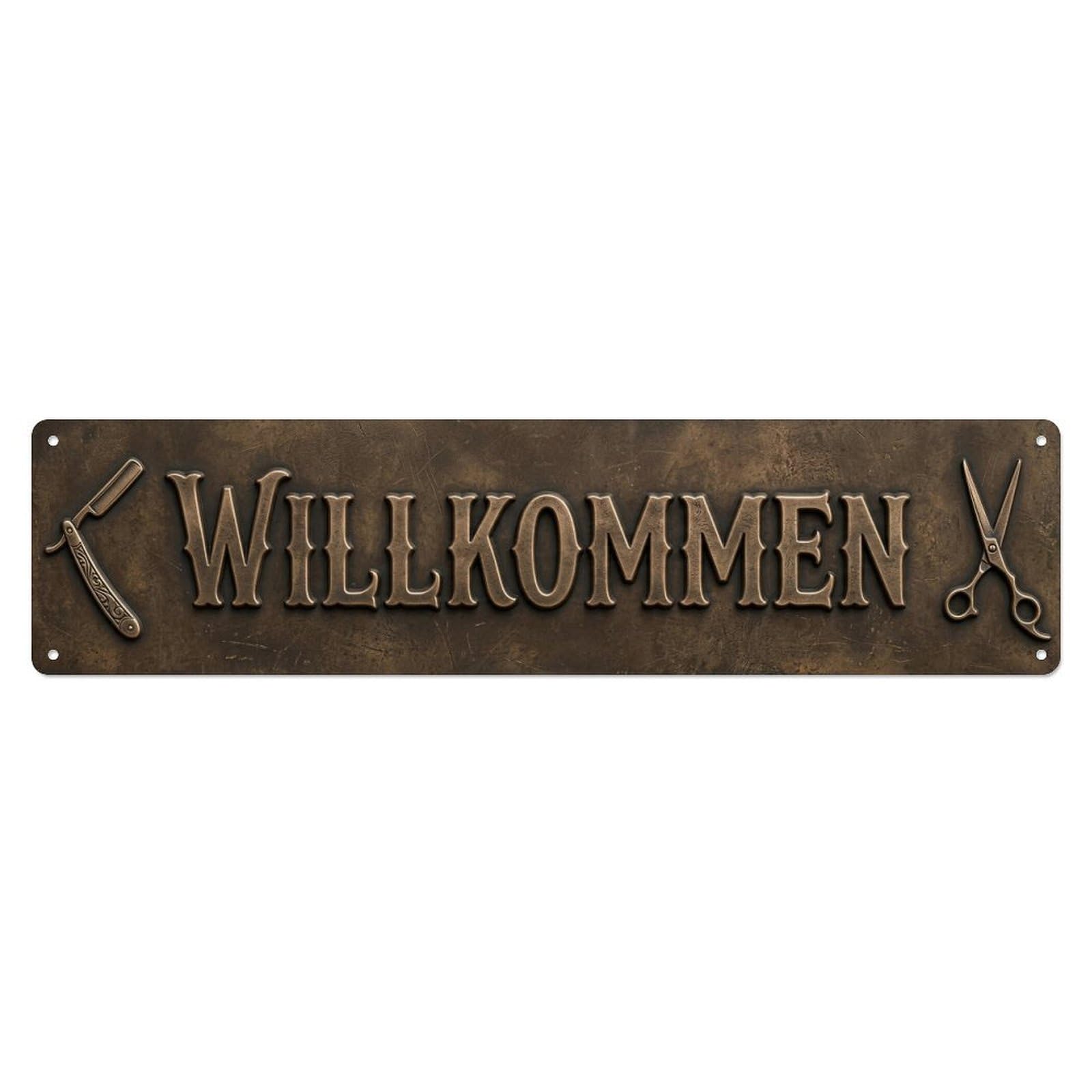 Rustic Bronze Vintage Barbershop Welcome Metal Tin Sign