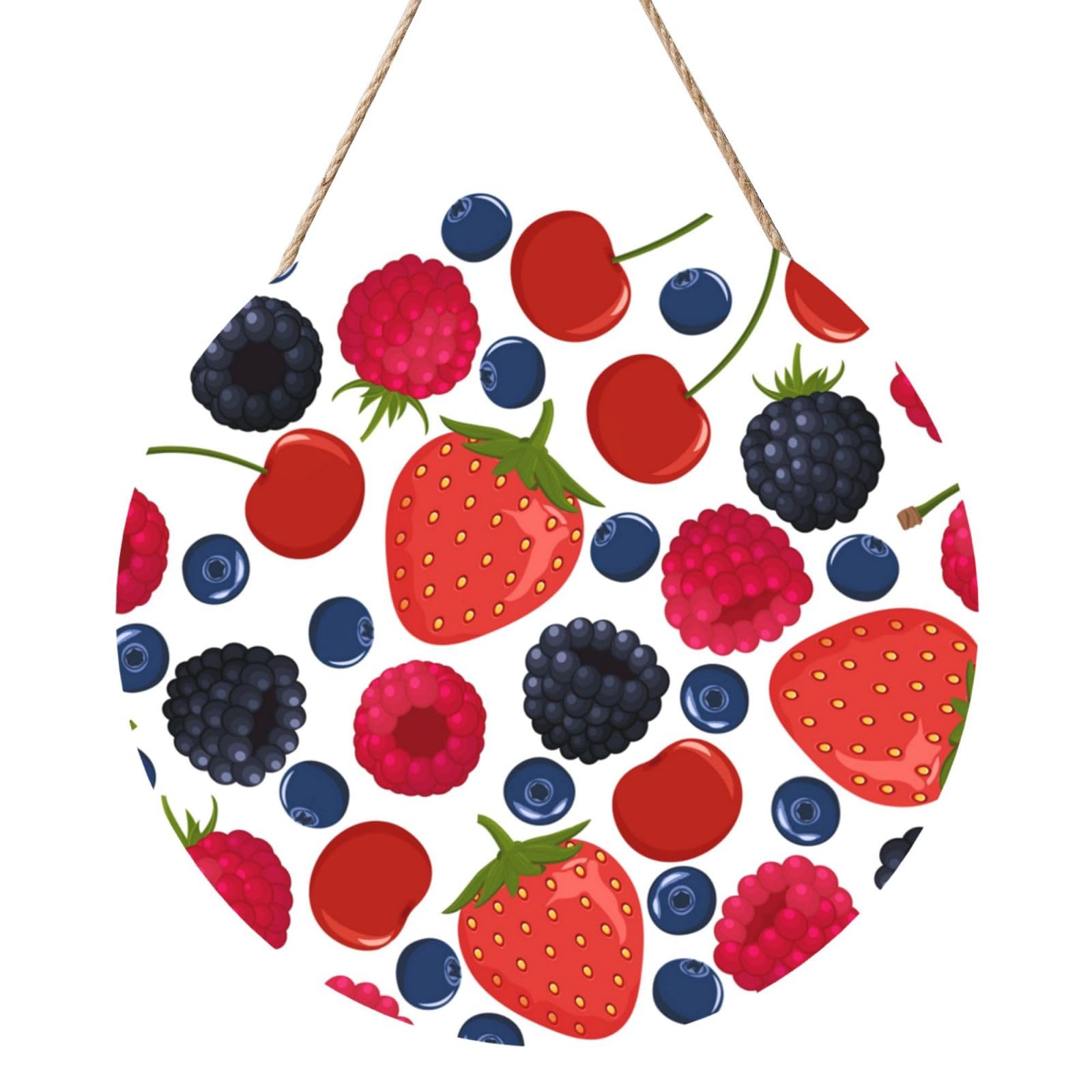 InOmak Falling Ripe Berries Raspberries, Round Wood Panel Painting 12 in, Wall Hanging Painting For Home