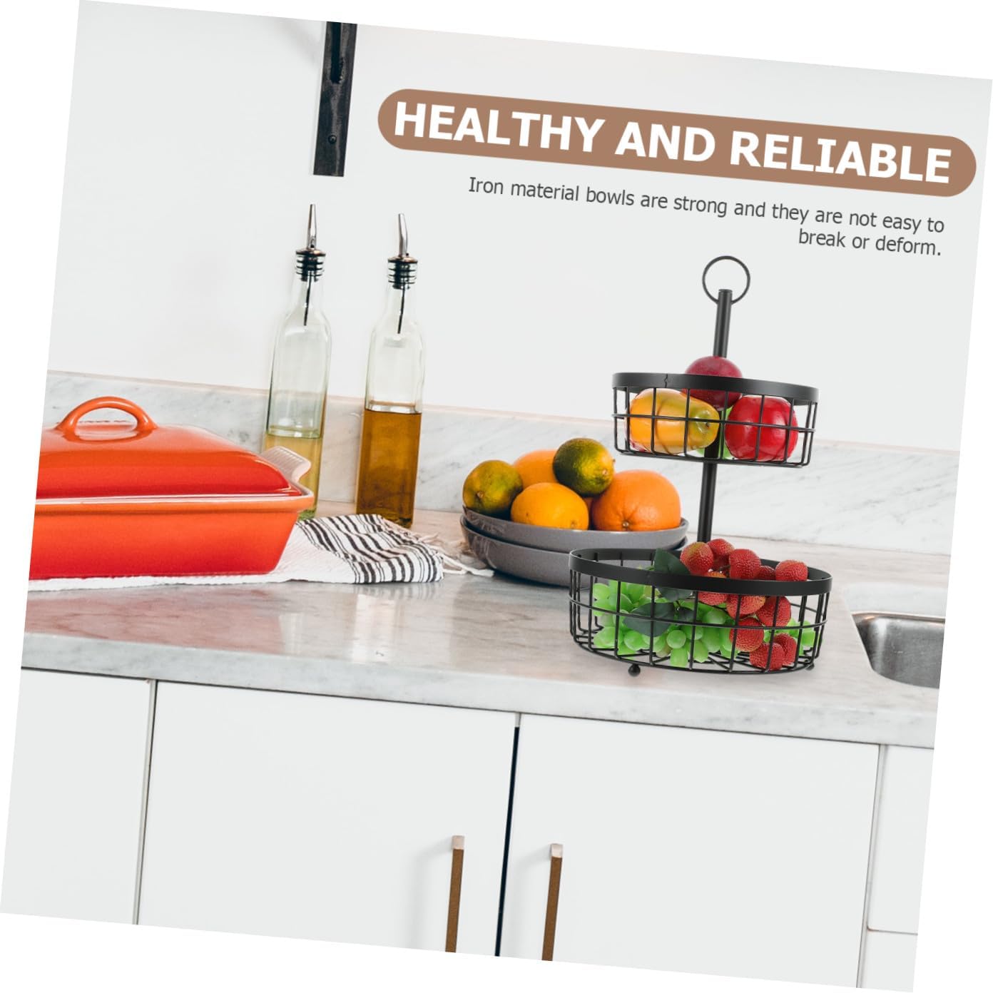 SOLUSTRE Metal Fruit Basket Stylish Countertop Storage for Fruits Vegetables Wire Design for Kitchen Organization and Snack Display