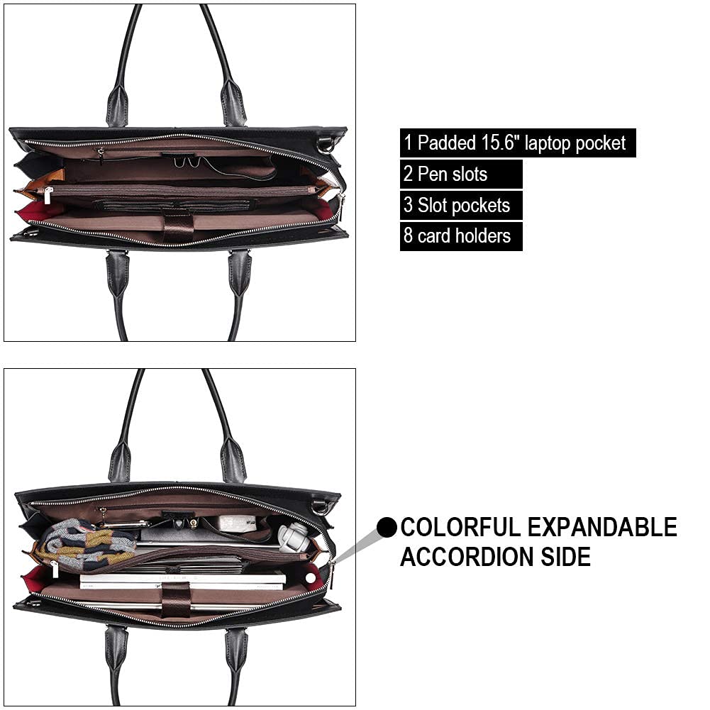 CLUCI Valigetta per le Donne di Modo Del Cuoio Genuino 15.6 Pollice Del Computer Portatile Sottile Grande Tasca Business Ladies Borsa A Tracolla, A Black, Large