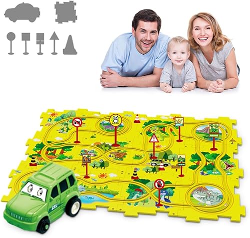 Carrito eléctrico de ensamblaje de bricolaje, juego de autos educativos para niños, juego de pista de rompecabezas para niños pequeños con