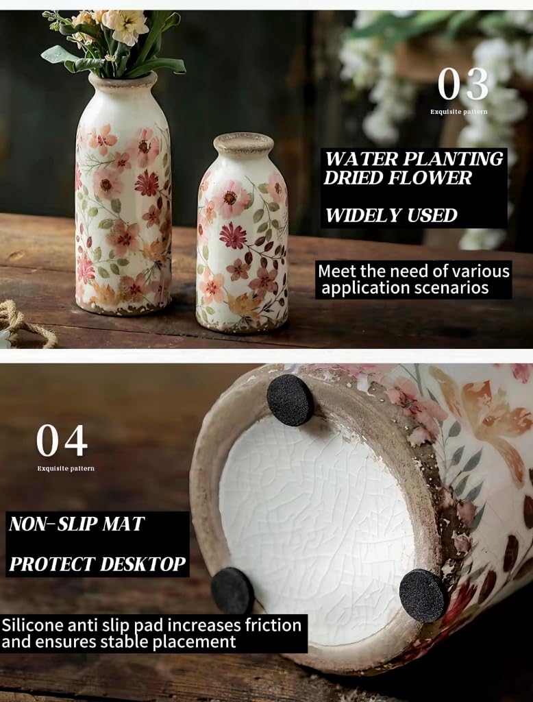 Amazon.com: Vintage Flora Ceramic Vase Set, Retro Rustic Cute Vase