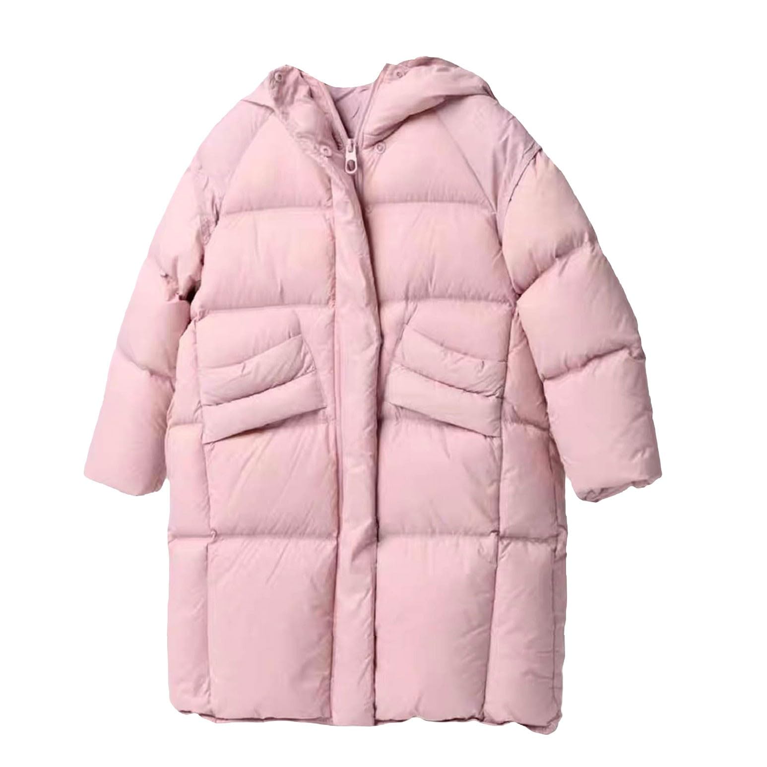 Generisch Piumino per bambini con cappuccio, oversize, spessore medio, tinta unita, stile coreano, giacca trapuntata, per ragazzi, 5-16 anni