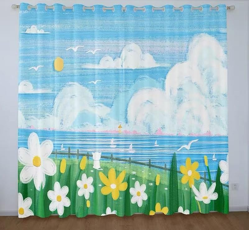 Rideau occultant enfant lot de 2 isolant thermique 132x223cm à oeillets imprimé motifs 2D