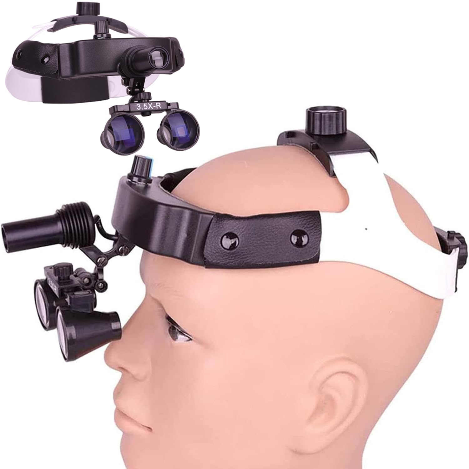 Faro medico chirurgico a LED con lente di ingrandimento binoculare, luminosità regolabile e distanza pupillare, ideale per odontoiatria e otorinolaringoiatria