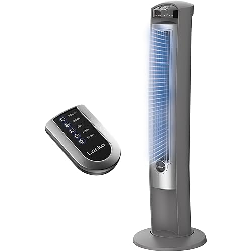 Lasko Oscillating Tower Fan with Remote, Quiet Floor Fans for Bedroom, 42", Woodgrain and Grey, T42954