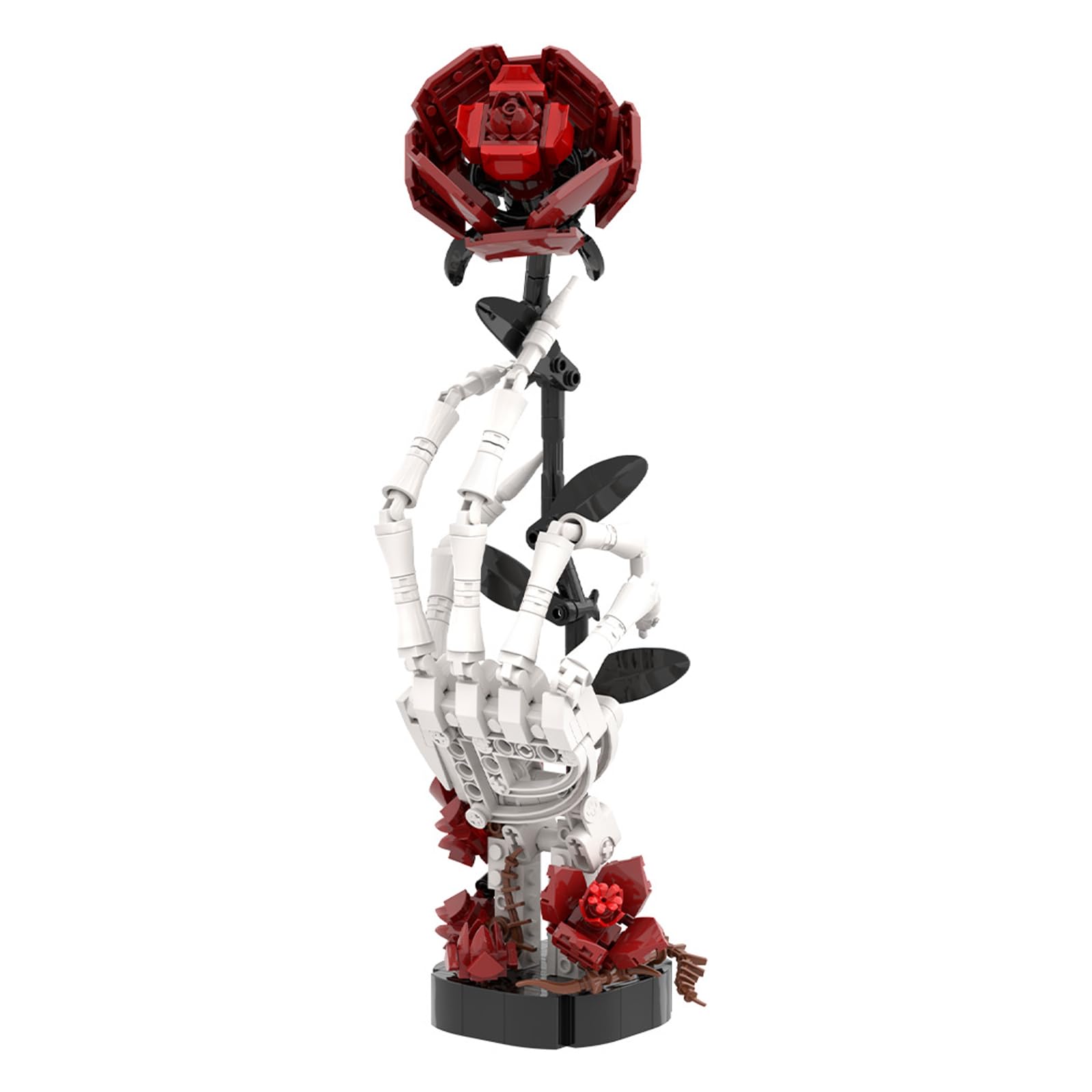 Bloques de construcción de mano góticos con forma de rosa y esqueleto para adultos, 357 piezas, MOC, modelo con rosa de hueso, decoración romántica oscura para la oficina en casa, idea de regalo única