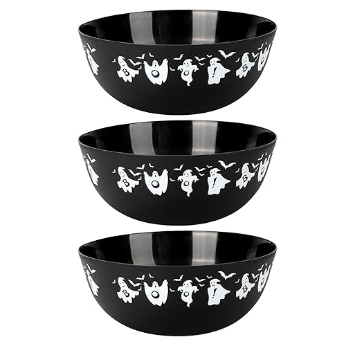 AUECOOME 3 Pieces Halloween Plastic Trick Treat Candy Bowls Reusable halloween serving bowl Halloween Party Supplies (Black Ghost) - Black Ghost