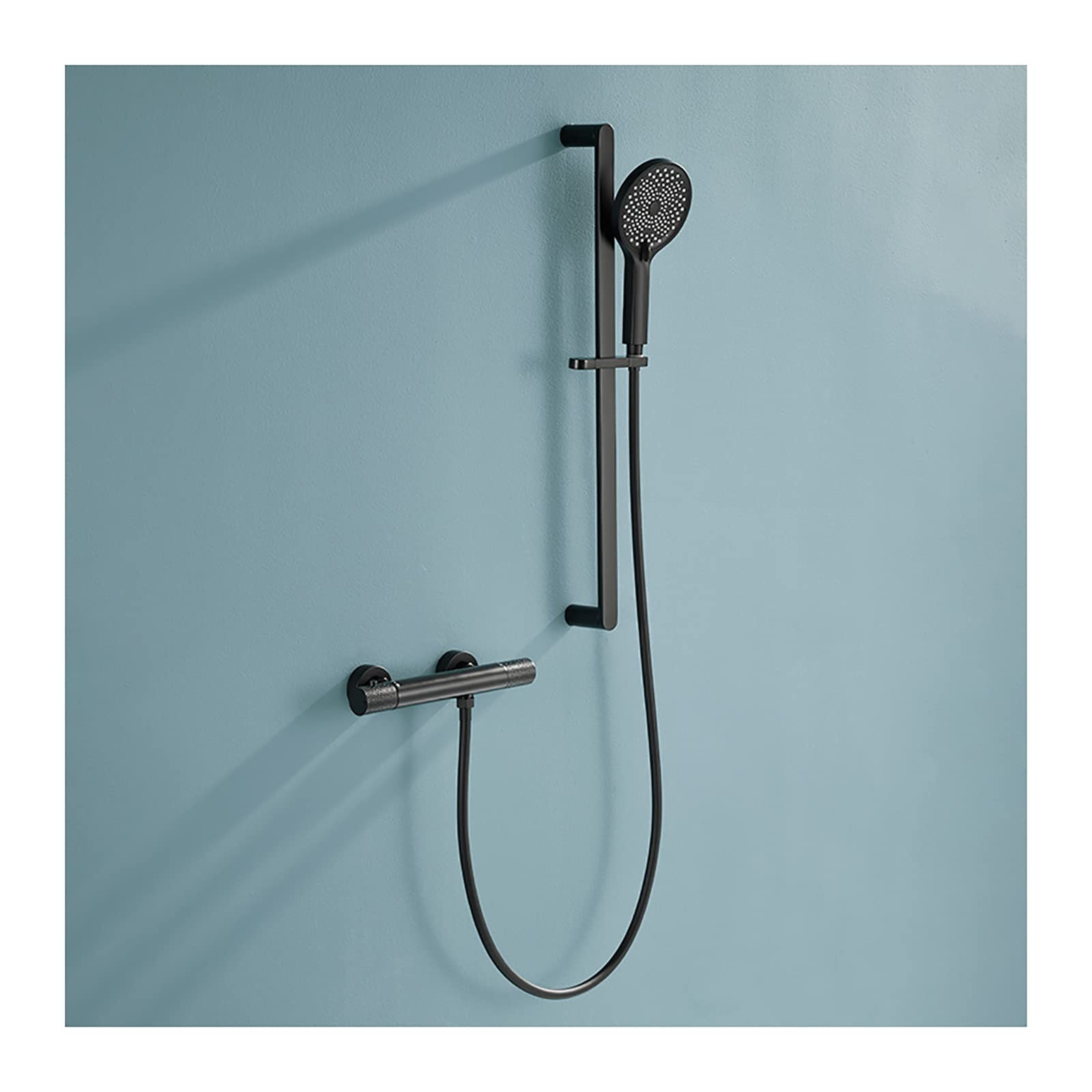 GLJTUO Bathtub Faucet Thermostatic with Handheld Shower, Tub Faucet Wall Mounted Tub Tap Brass Tub Filler Faucet, Filler Mixer Tap with Shower Slide Bar,Gray,Black