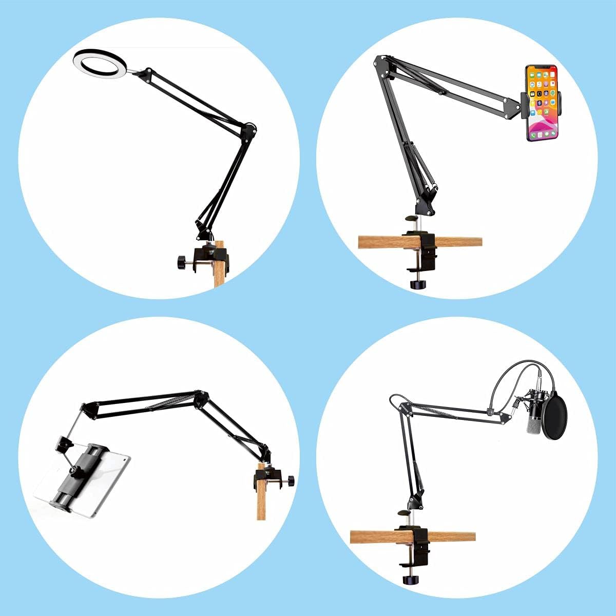 Heavy Duty Replacement Clamp for 1/2” Base Magnifying Lamp，Desk Lamp，Magnify Lamp，Swing Arm Lamp，Mic Microphone Suspension Boom Scissor Mount(Black)