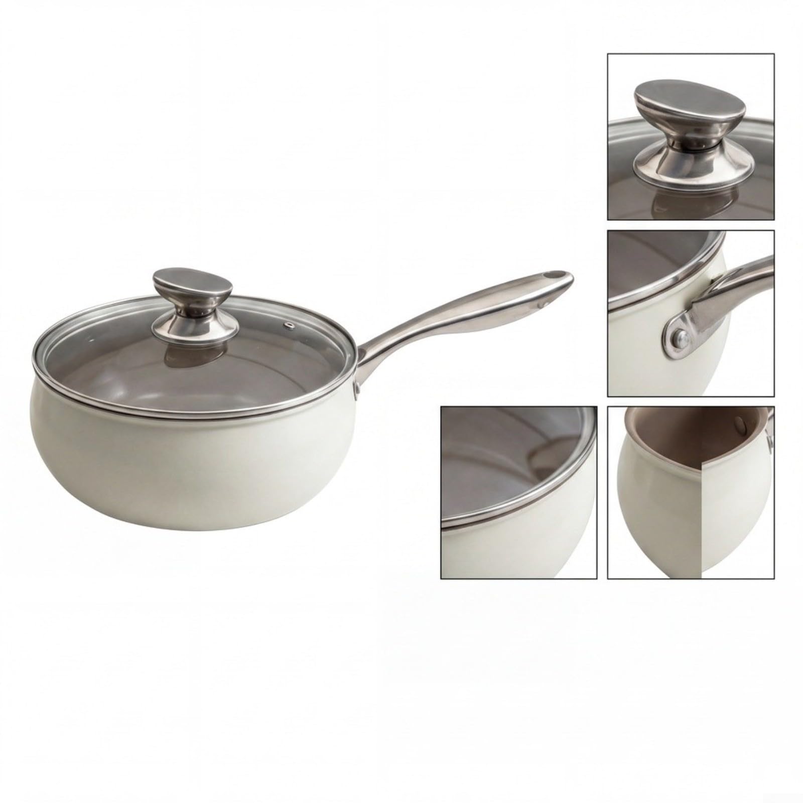 Metall Suppentopf Mit Glasdeckel Und Ergonomischem Griff, Gebogener Körper Für Induktion Und Gasherd, Robuster Kochtopf Zum Kochen Von Suppe Und Nudeln, Weiß(White)