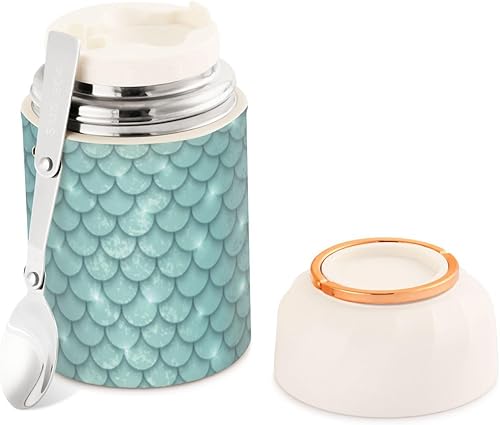 Miniatura 2 de Shiny Mermaid Scales Green Kids Womens Lunch Insulated Jar with Spoon 17oz500ml Containers For Hot Food Stainless Steel Vacuum Vacuum Insulated