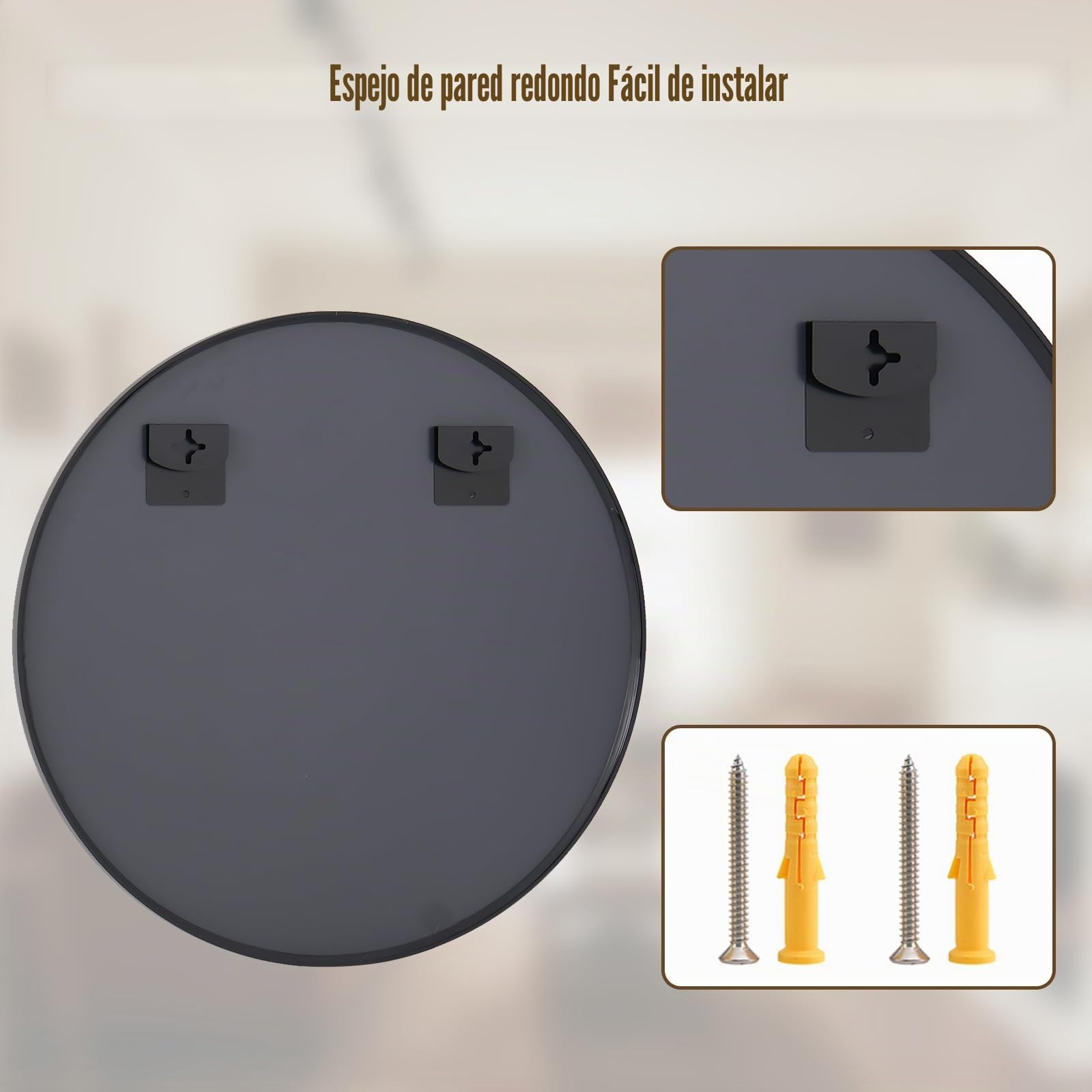 BEAUTYPEAK - Espejo redondo de 90 cm, espejo de pared irrompible con marco de aluminio, espejo de baño para colgar y apoyar, espejo de pared redondo para dormitorio, baño, sala de estar