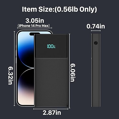 Miniatura 6 de Cargador portátil con 2 cables integrados (USB-C e iOS), cargador de teléfono duradero de carga rápida PD de 13000 mAh con pantalla LED, cargador de