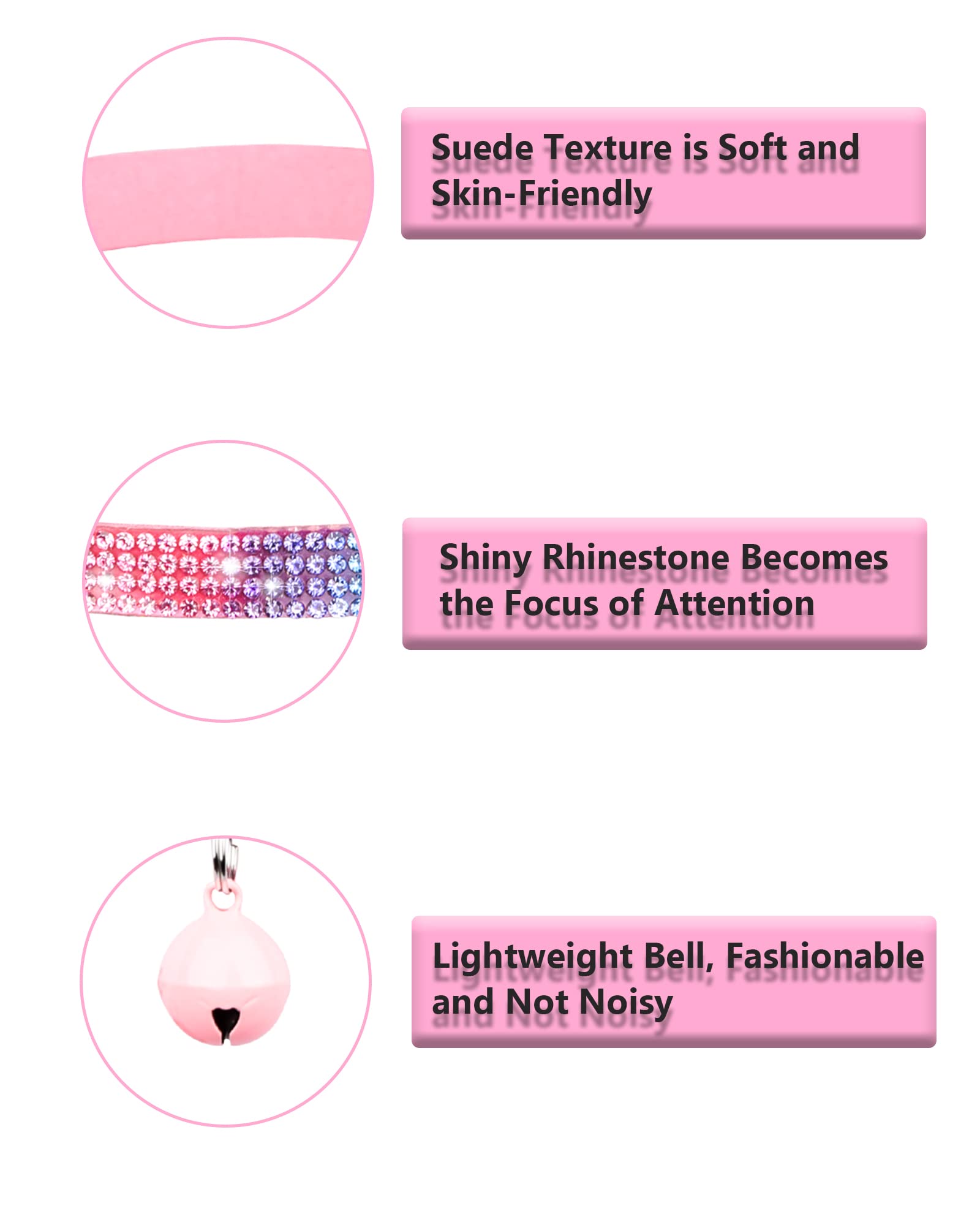 Katzenhalsbänder für Mädchen, Katzen mit Strass, weicher Samt, Breakaway Katzenhalsbänder mit Glöckchen, verstellbares sicheres Kätzchenhalsband (Pink)