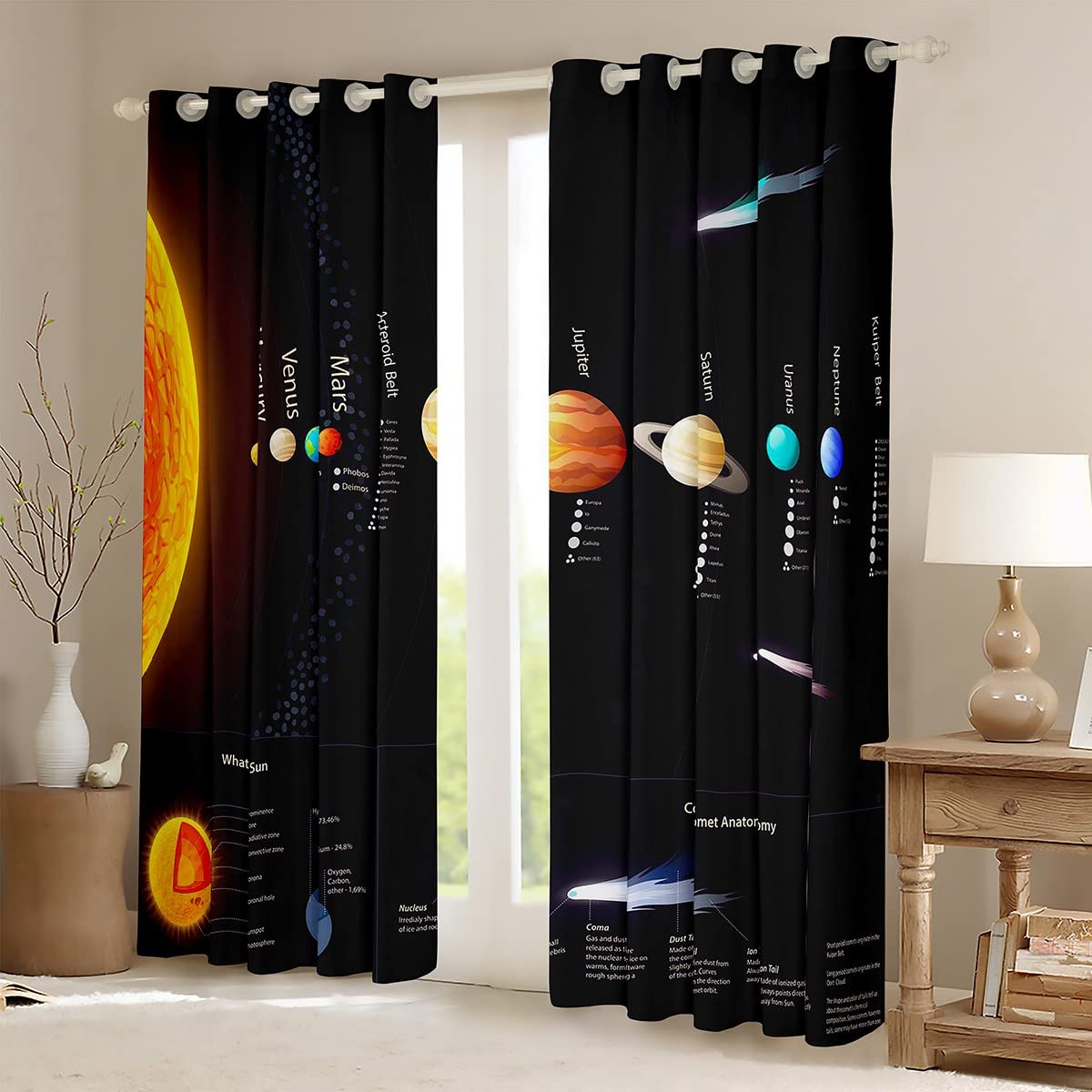 Loussiesd Solar System Blackout CurtainsUniverse Planet Darkening Window Dreapes Outer Space Curtain for Bedroom Constellation Window Treatments W46*L54 - Image 2