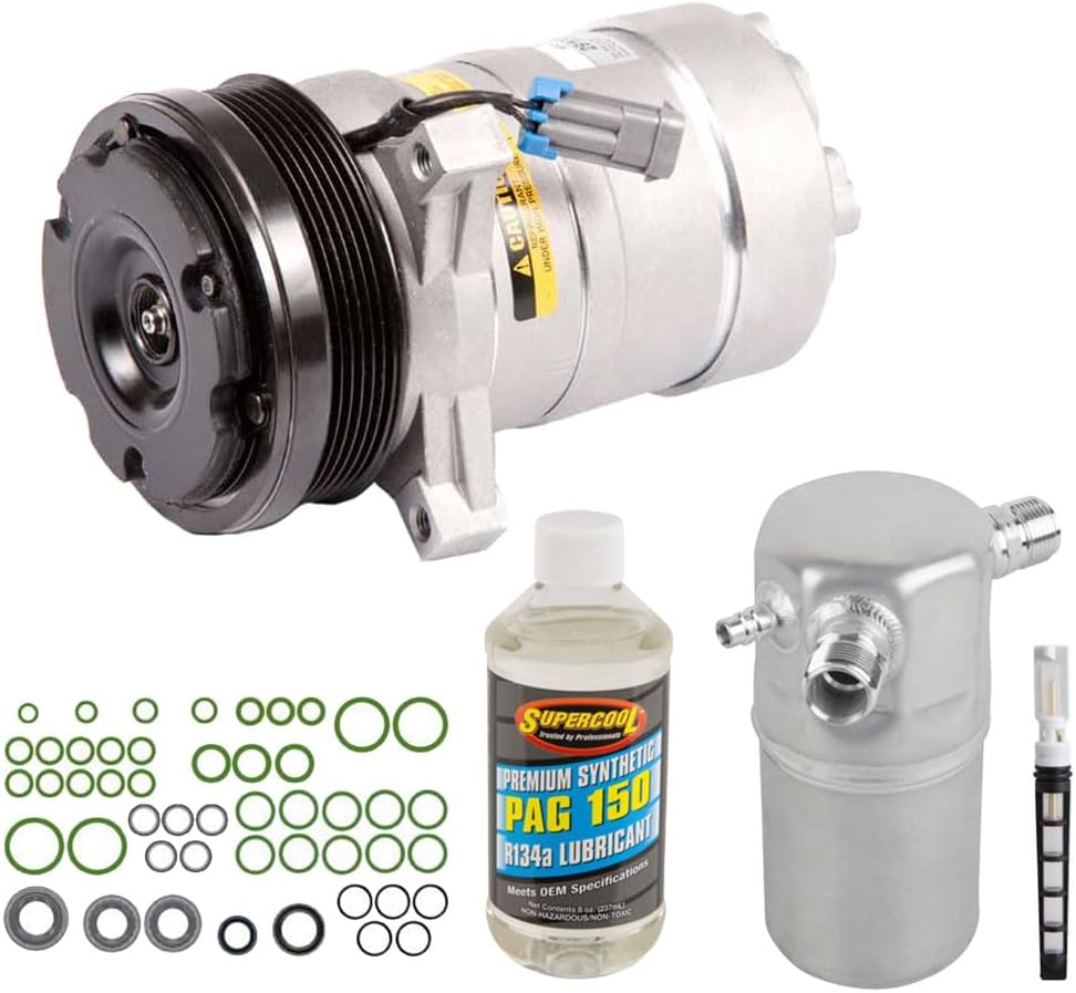 AC Compressor & A/C Kit For Cadillac Deville 4.9L V8 1994 1995 - Includes Drier, Expansion Valve, PAG Oil & O-Ring Seals - BuyAutoParts 60-80273RK New