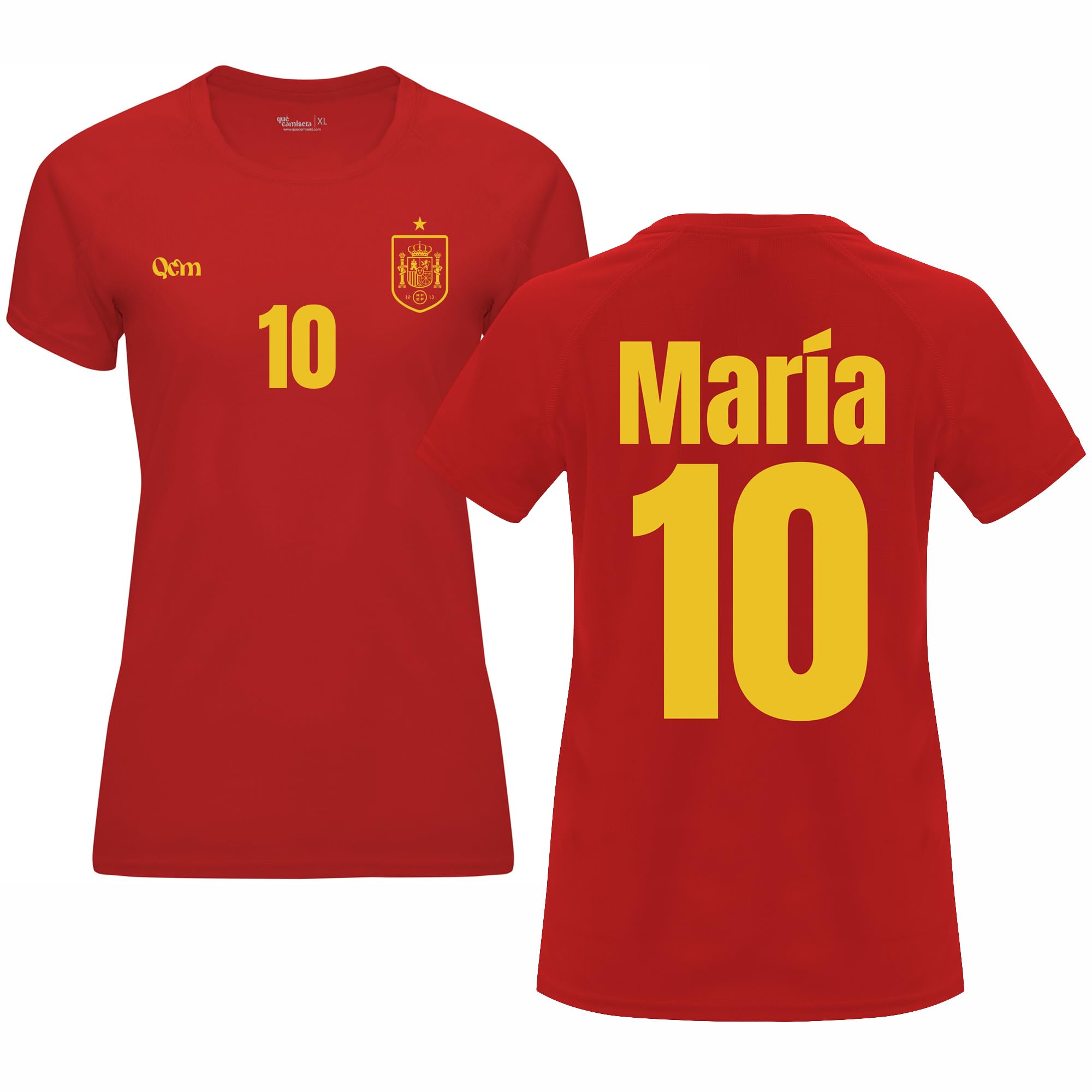 Camiseta Fútbol España Mujer – Personalizada con Nombre y Número – con Escudo – No Oficial