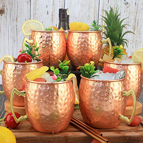 Moscow Mule Copper Mugs- Set Of 6 Copper Plated Stainless Steel Mug 18Oz, For Chilled Drinks (6 Pack) #TOP4