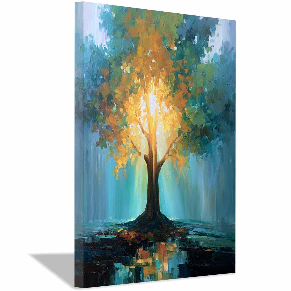 XENIOU Tree Canvas Wall Art Luxury metallic tree canvas painting wall art, Living Room Bedroom Hallway Stairs Decoration.(Multicolor)-70x100cm Framed
