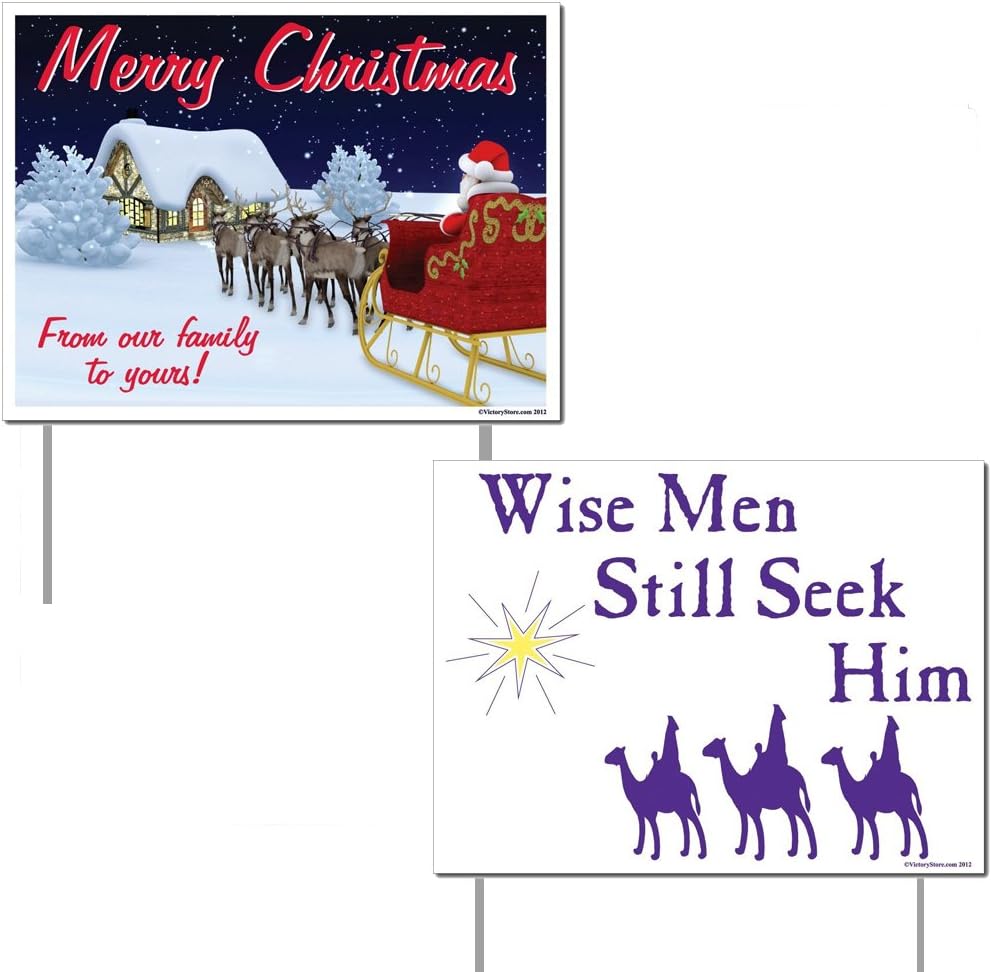 VictoryStore Yard Sign Outdoor Lawn Decorations: Religious Christmas Outdoor Lawn Signs Set of 2, 2 Different Designs, 18 Inches by 24 Inches Each, Includes 2 Stakes Per Sign