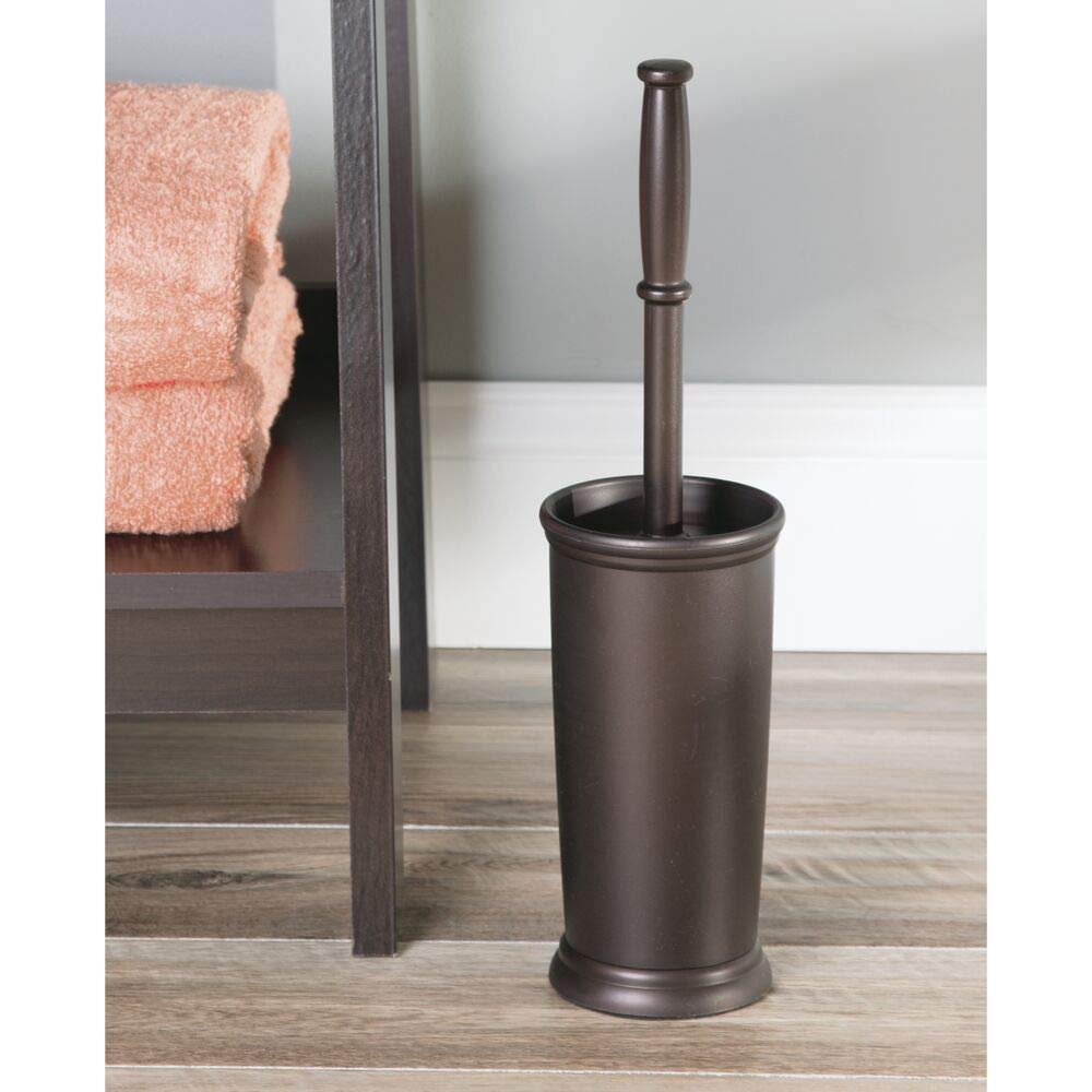 mDesign Toilet Bowl Brush and Holder - Covered Bathroom Toilet Brush - Standing Toilet Bowl Scrubber in Modern Holder - Space Saving, Deep Cleaning Brush for Toilet - Hyde Collection - Espresso Brown